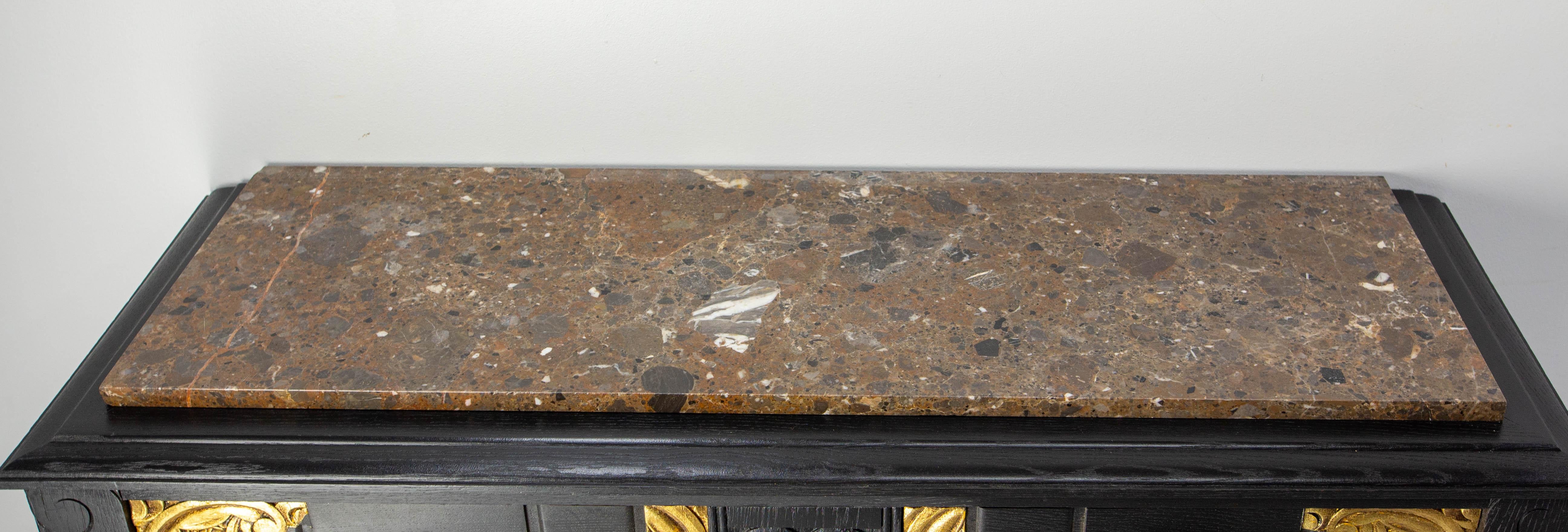 Art Deco Credenza Sideboard French Black & Golden Refinished Buffet, circa 1930 Bon état - En vente à Labrit, Landes