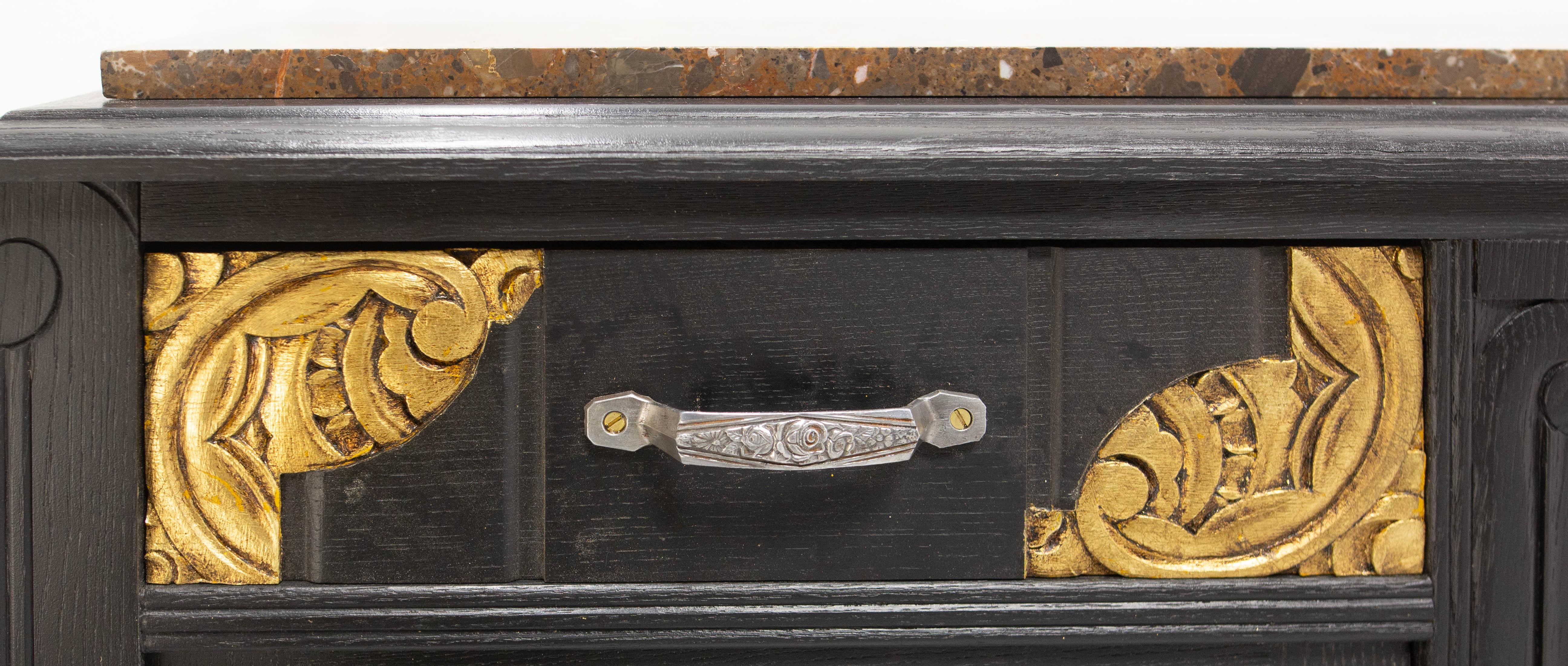 Milieu du XXe siècle Art Deco Credenza Sideboard French Black & Golden Refinished Buffet, circa 1930 en vente