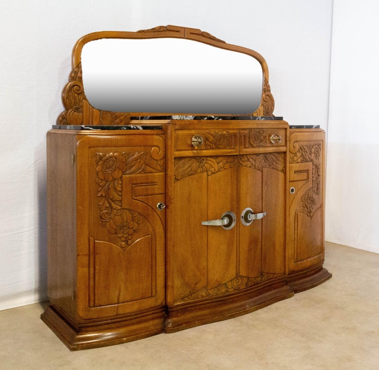Art Deco Credenza Sideboard MarbleTop French Dresser