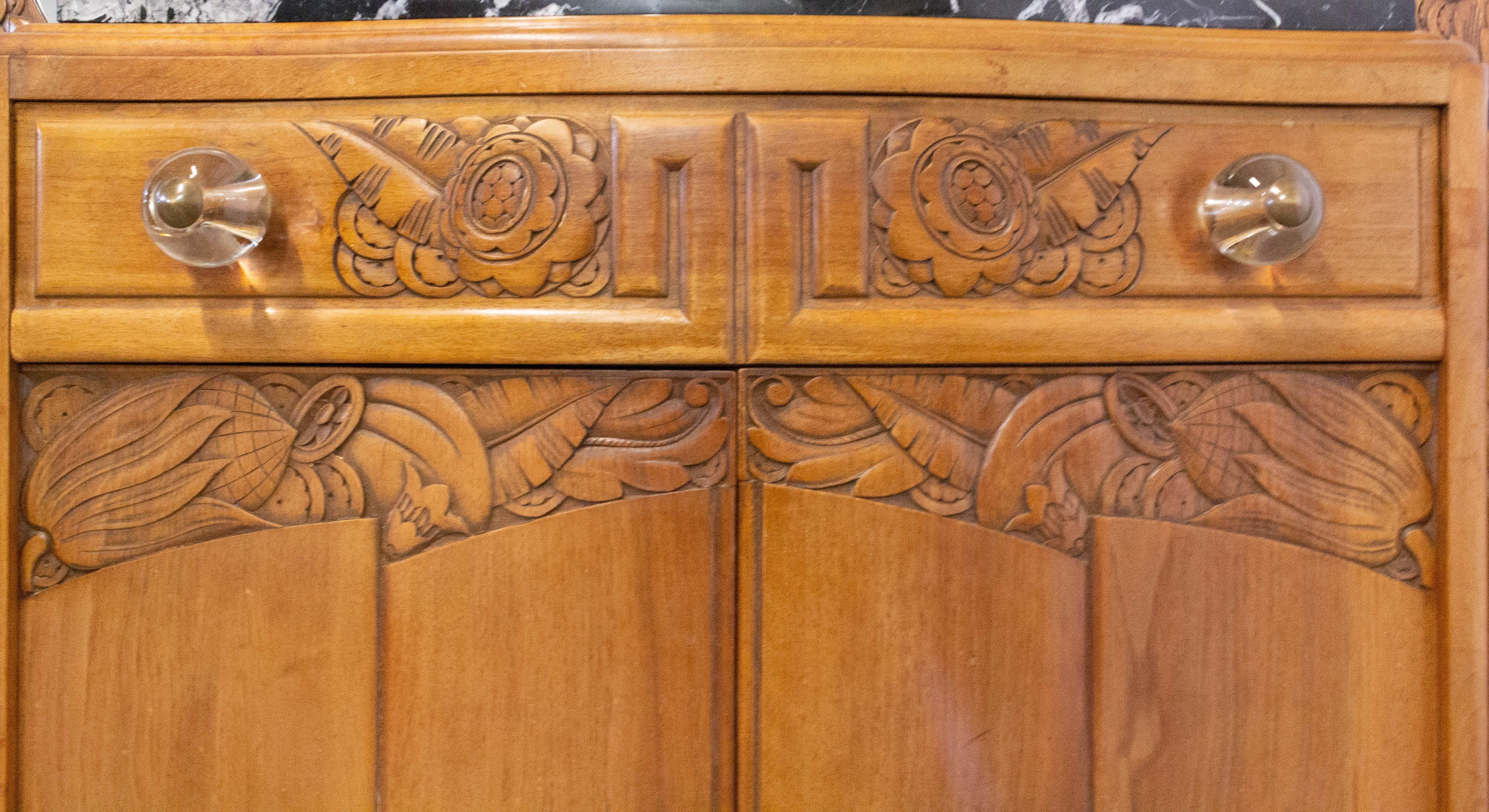 Art Deco Credenza Sideboard Marble-Top French Dresser Buffet, circa 1930 In Good Condition In Labrit, Landes