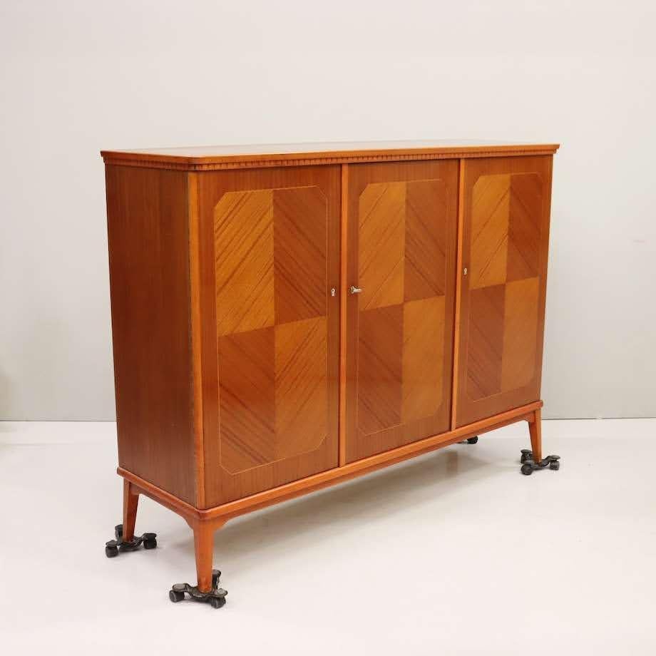 Swedish Art Deco Credenza with Geometric Marquetry For Sale