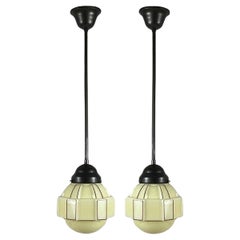 Art Deco Creme Opaline Pendants, Set of 2, Sweden 1930s