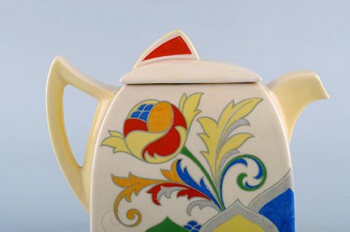 English Art Deco Cresta Teapot in Hand Painted Porcelain. Royal Doulton, England