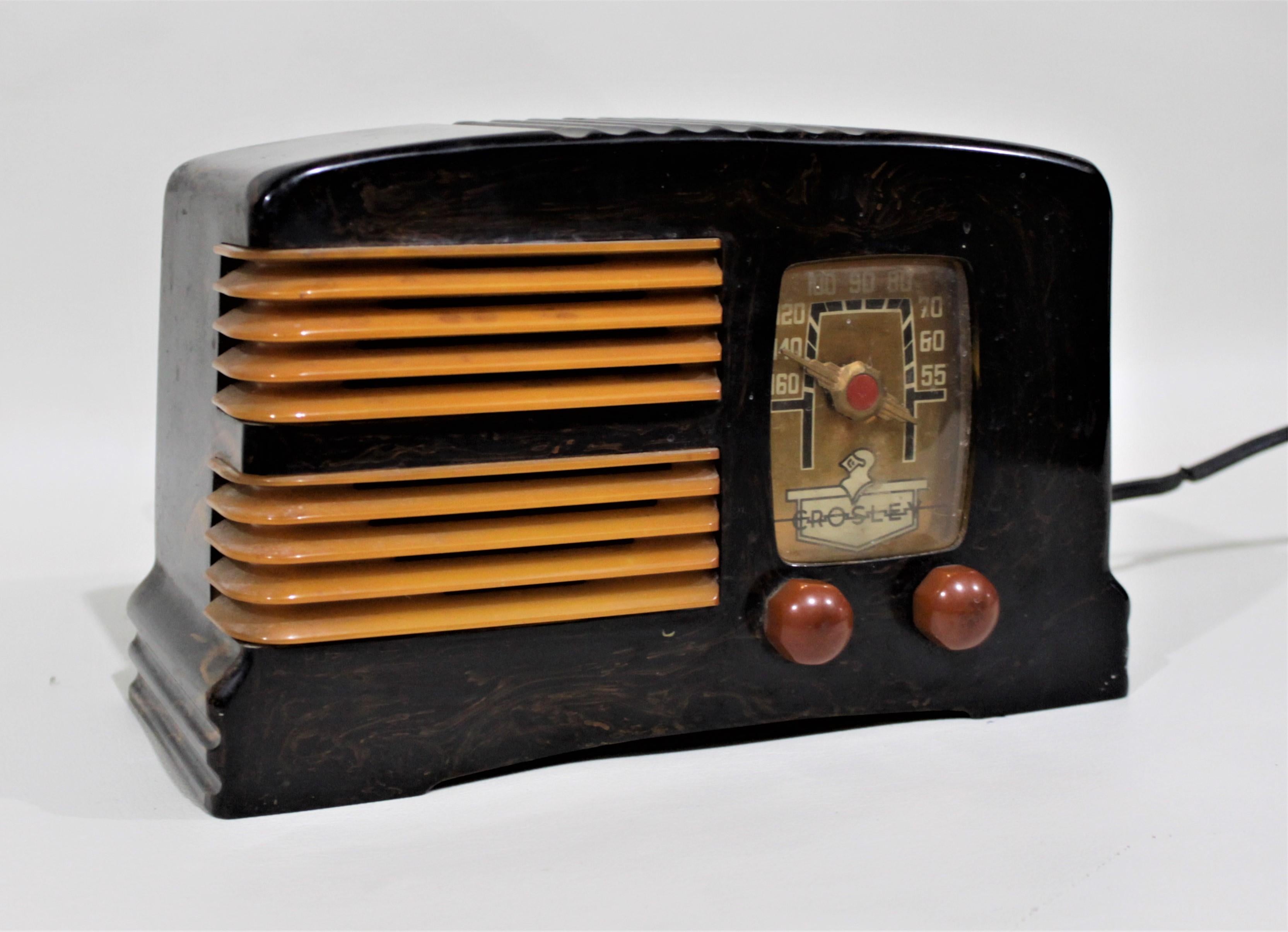 Machine-Made Art Deco Crosley Model G-1465 Black & Butterscotch Marbleized Catalin Radio
