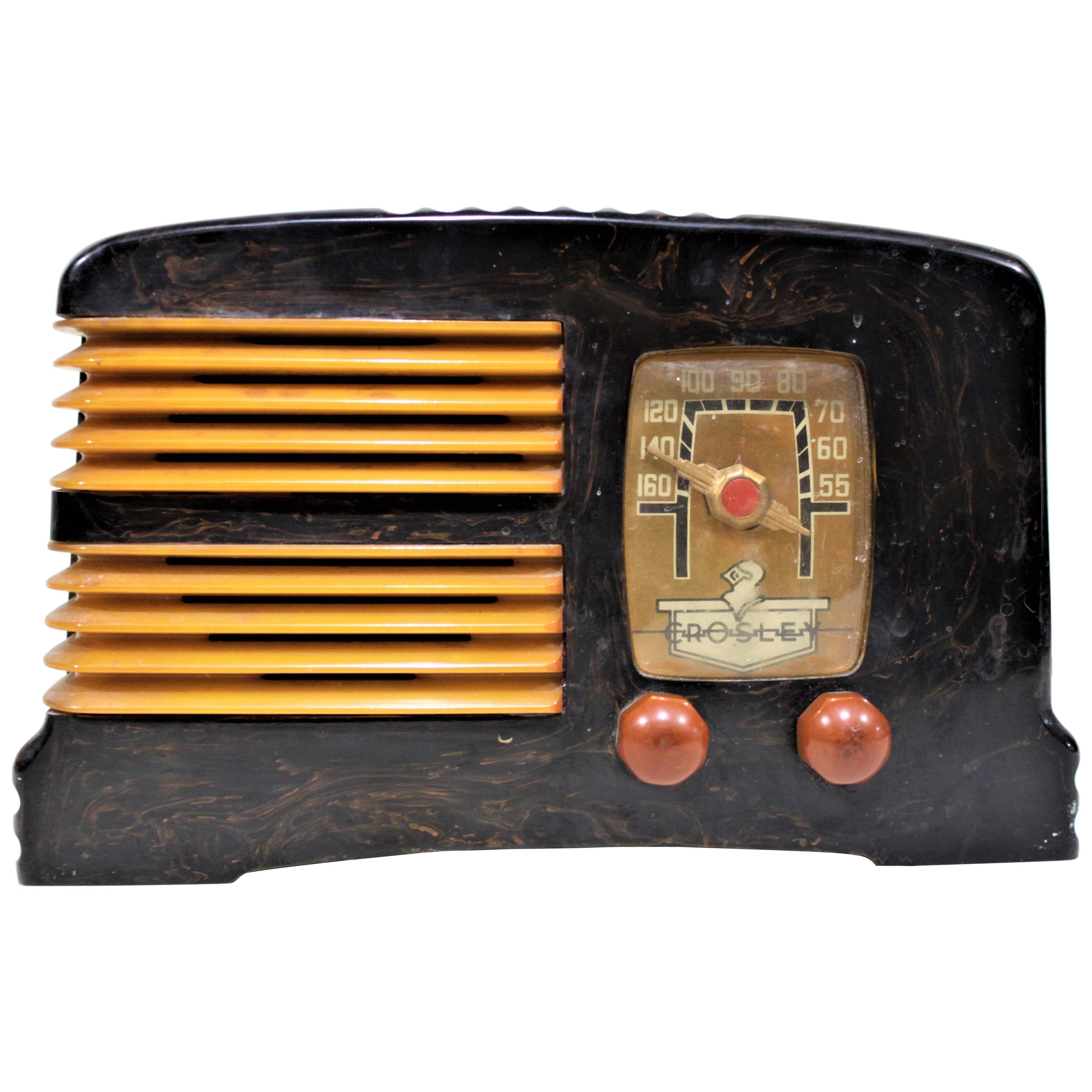Art Deco Crosley Model G-1465 Black & Butterscotch Marbleized Catalin Radio