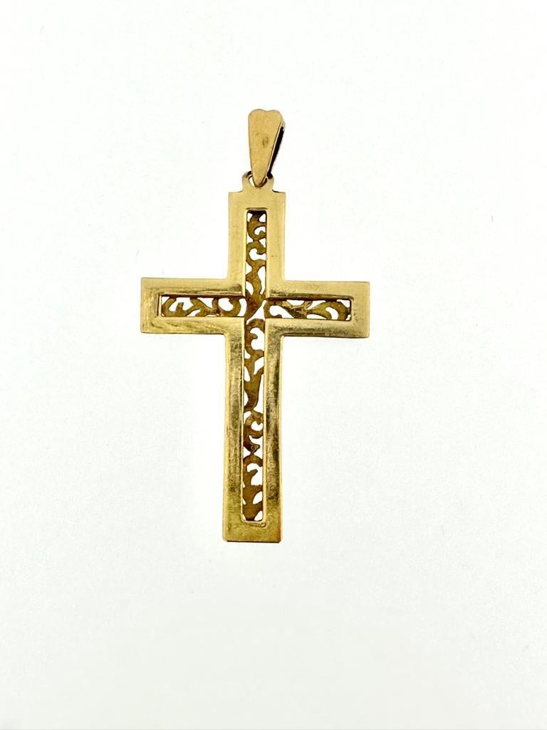 Offenes Art-Déco-Kreuz aus 18 Karat Gelbgold mit Dekoration im Angebot 2