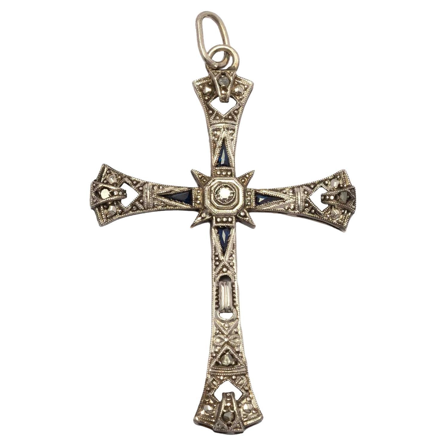Art Deco Cross with diamond and sapphires