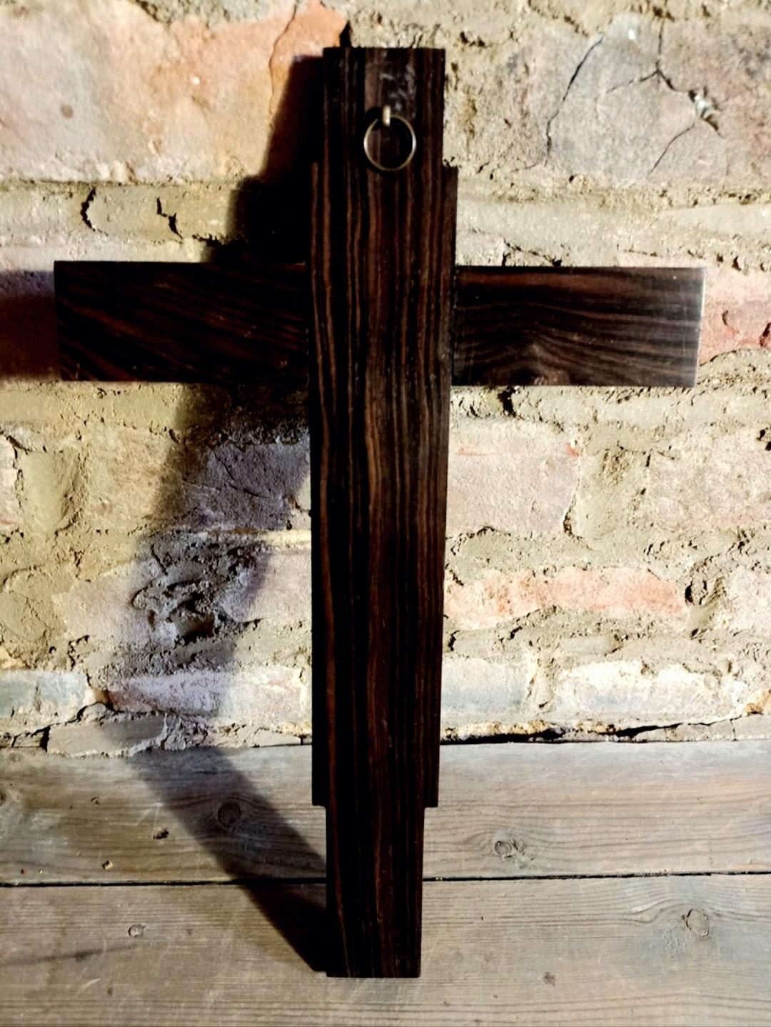 Art Deco Crucifix Silver or Alpaca and Coromandel Wood, Spain, 1930s For Sale 4