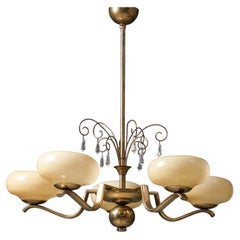 Lustre Art déco en cristal et laiton, attribué à… Paavo Tynell, années 1940