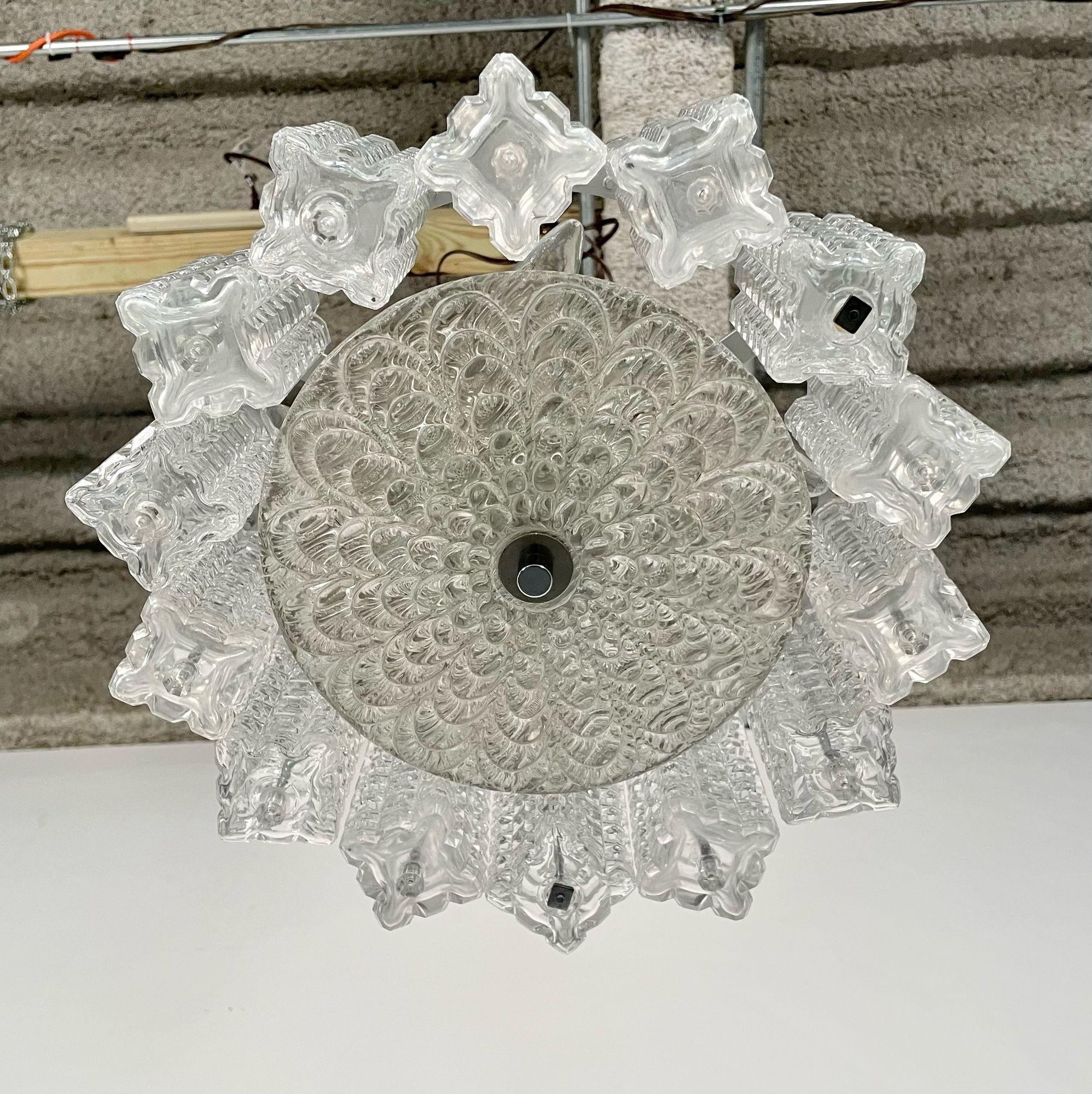Lustre Art déco, verre texturé, chrome, Suède, vers 1930 en vente 6