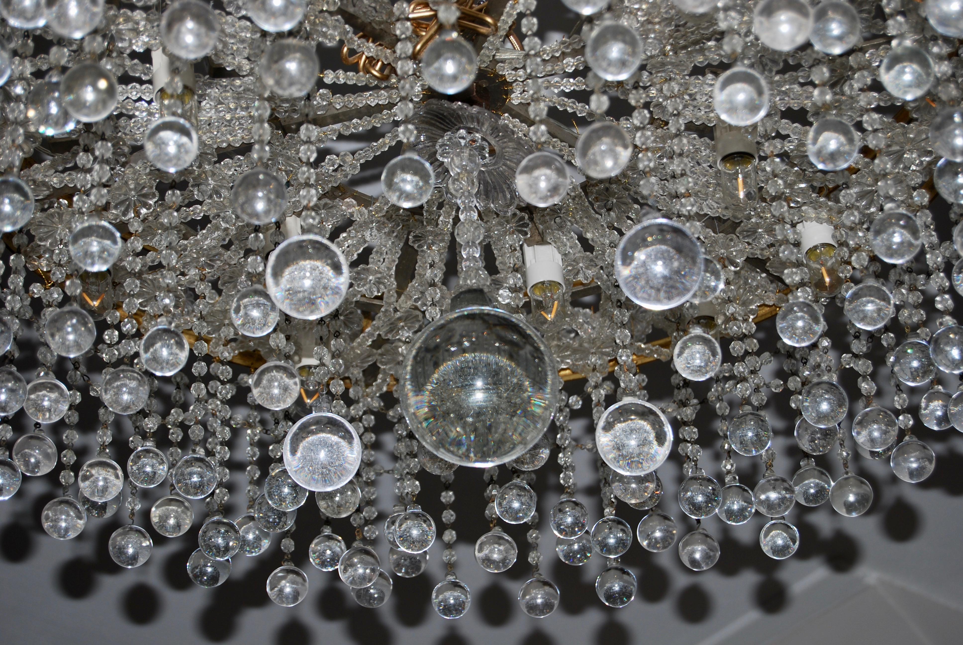 Art Deco Crystal and Glass Chandelier, 1930s For Sale 7