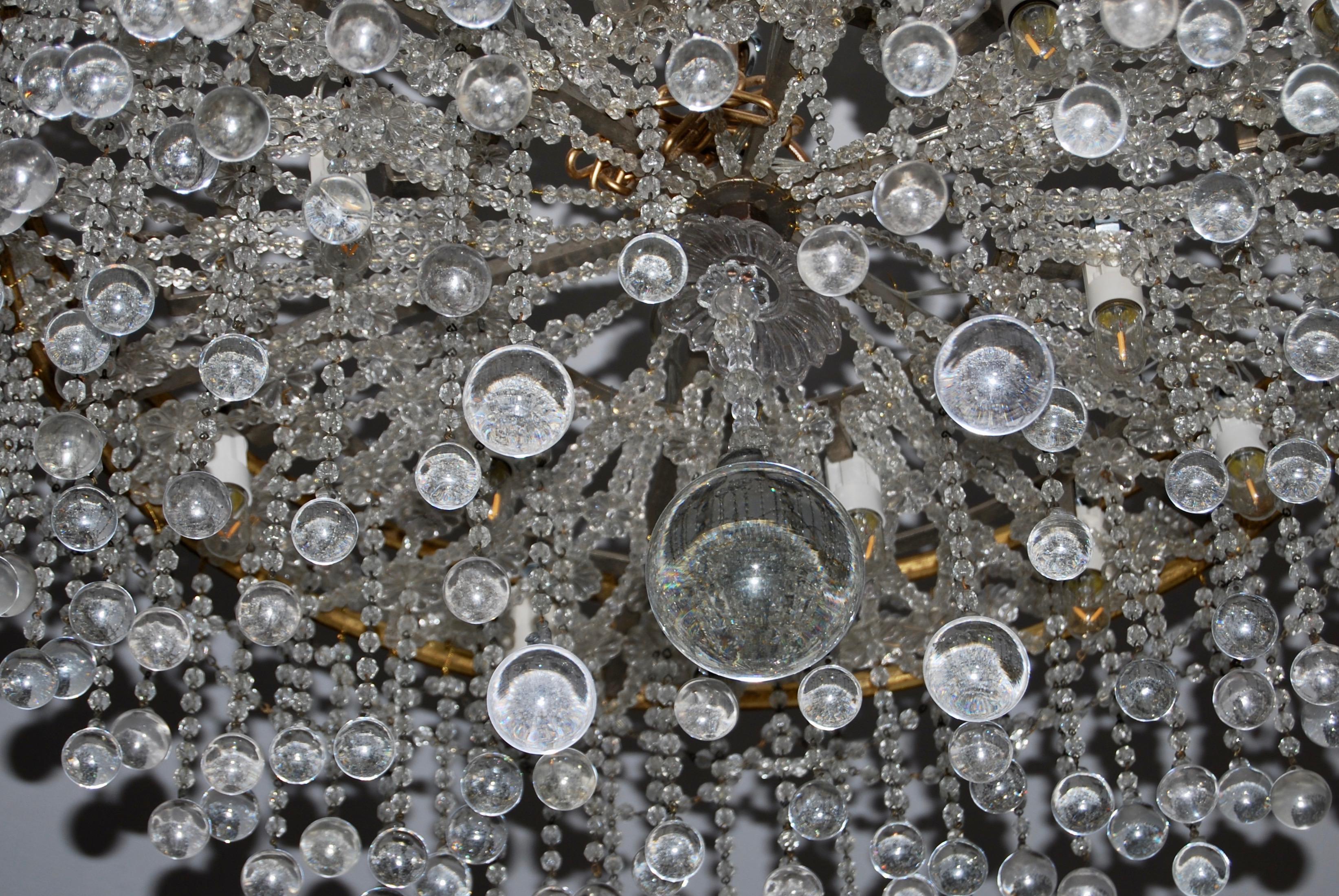 Art Deco Crystal and Glass Chandelier, 1930s For Sale 8