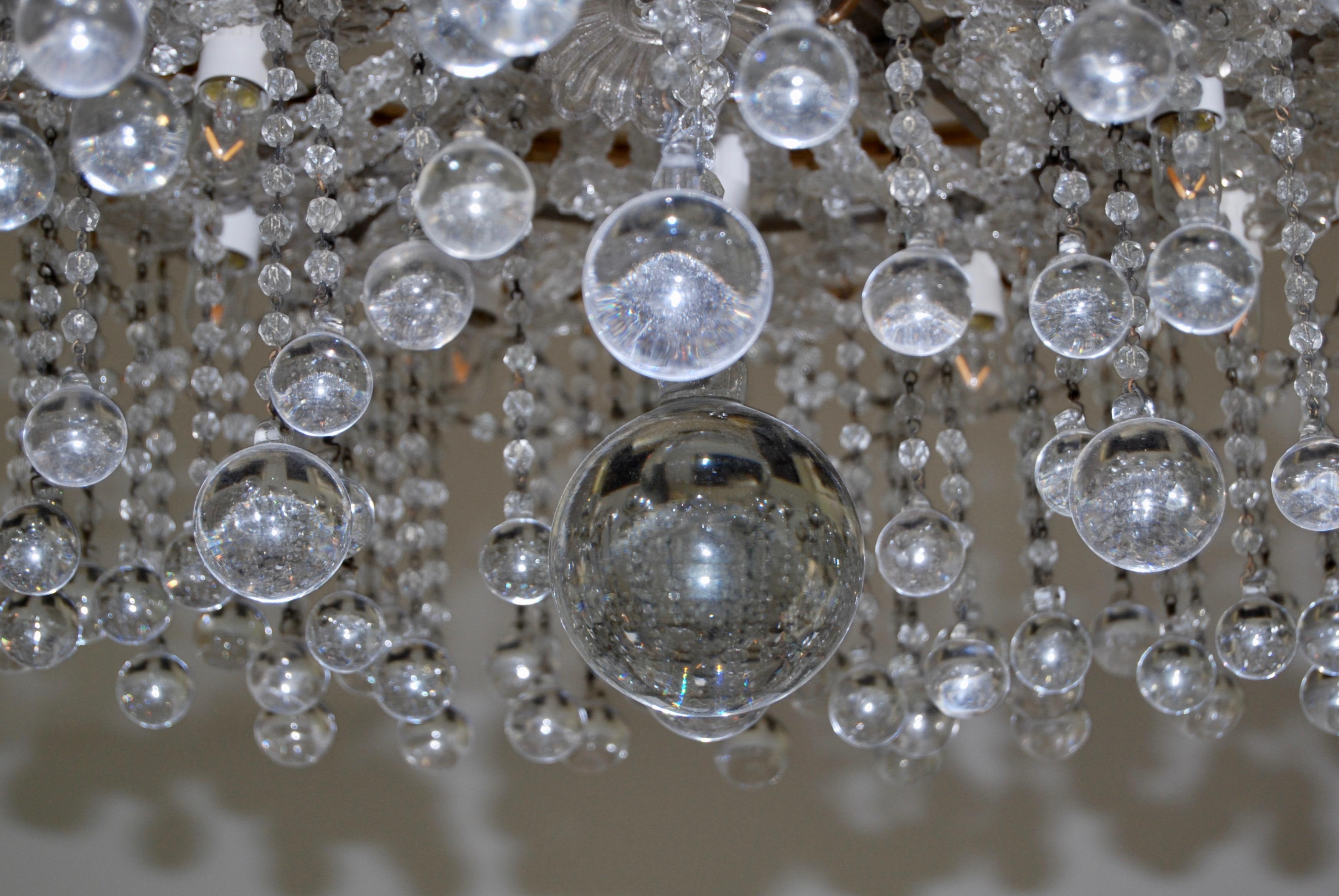 Art Deco Crystal and Glass Chandelier, 1930s For Sale 11