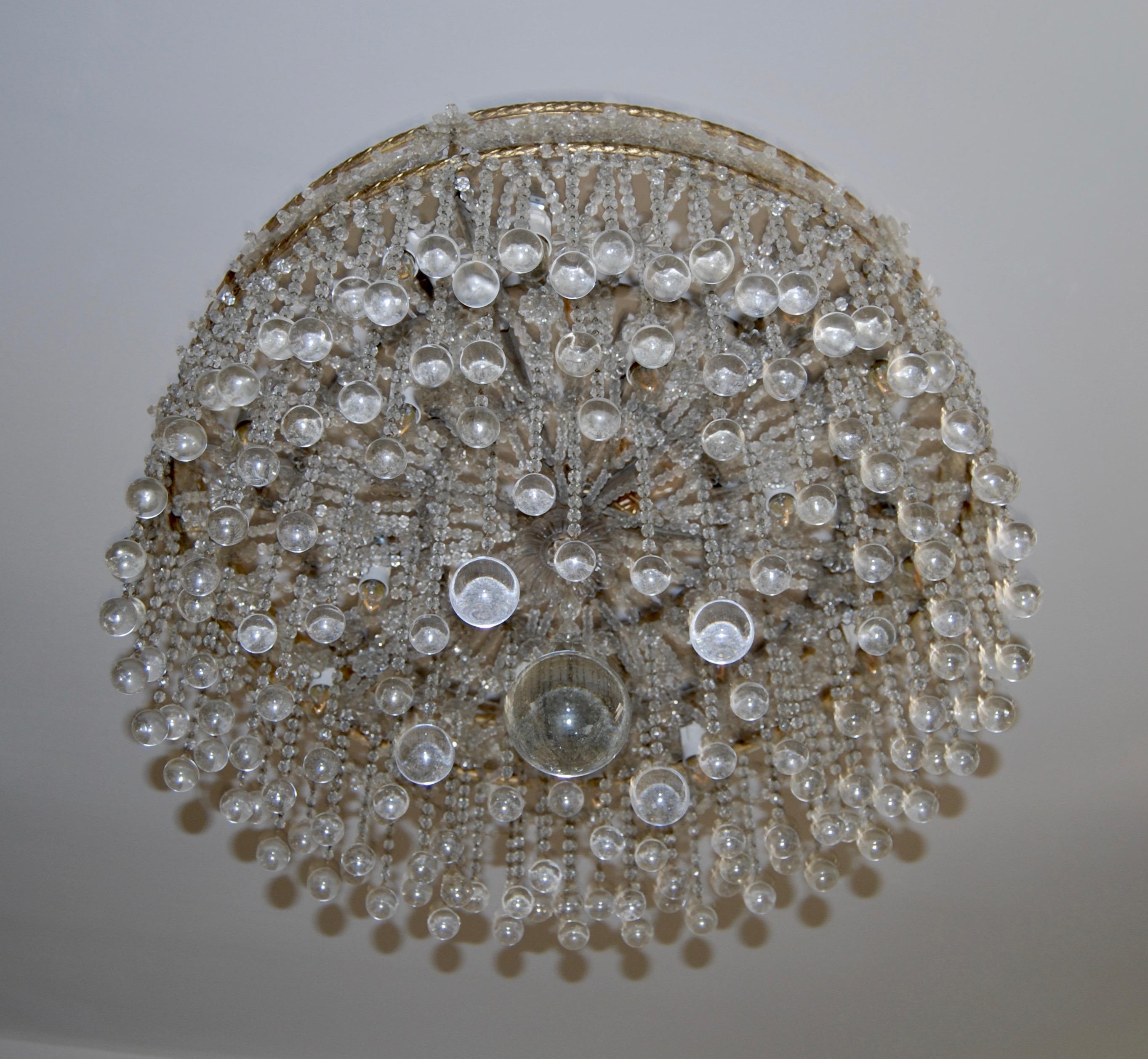 French Art Deco Crystal and Glass Chandelier, 1930s For Sale