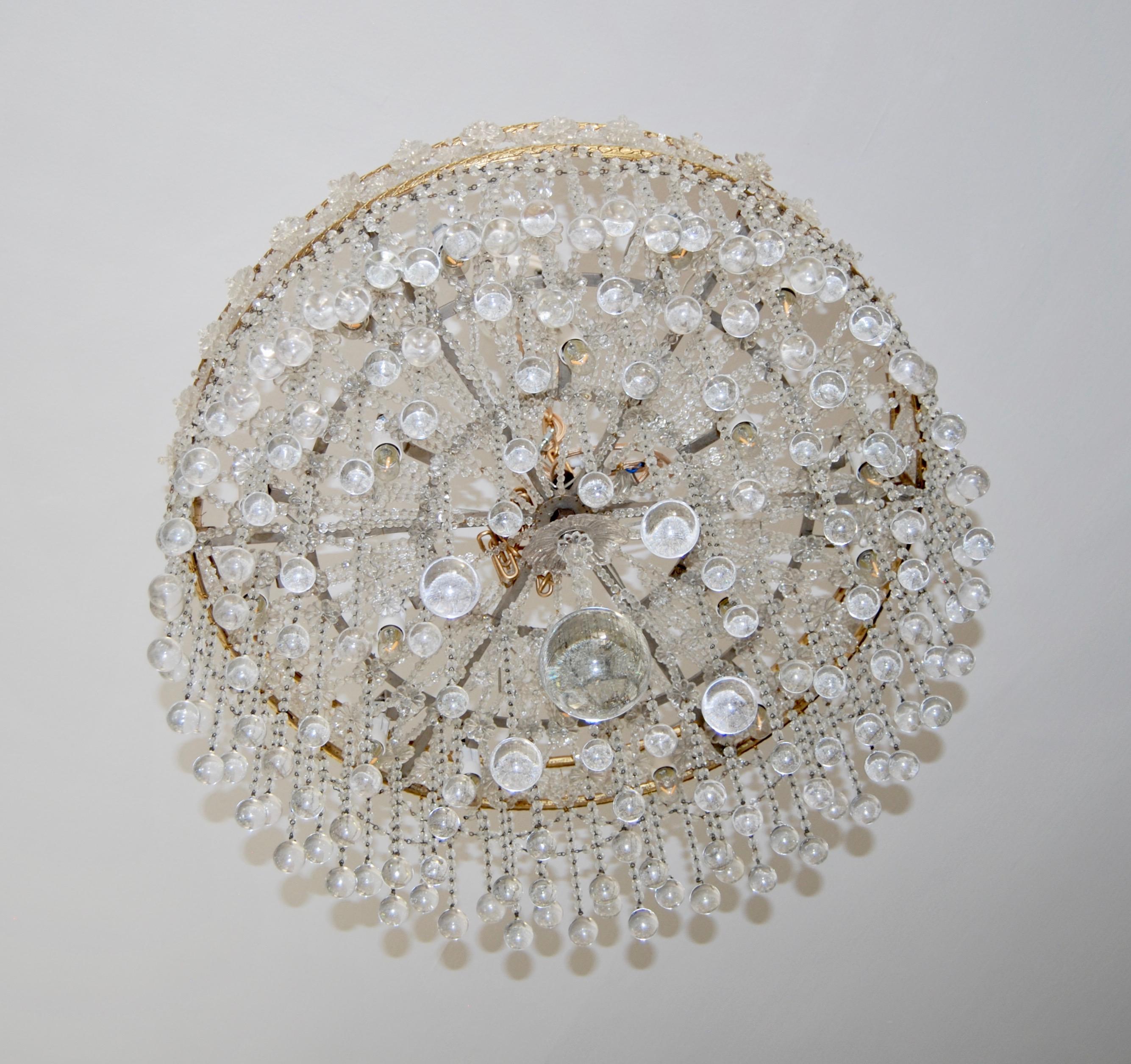 Art Deco Crystal and Glass Chandelier, 1930s In Good Condition For Sale In CHINON, FR