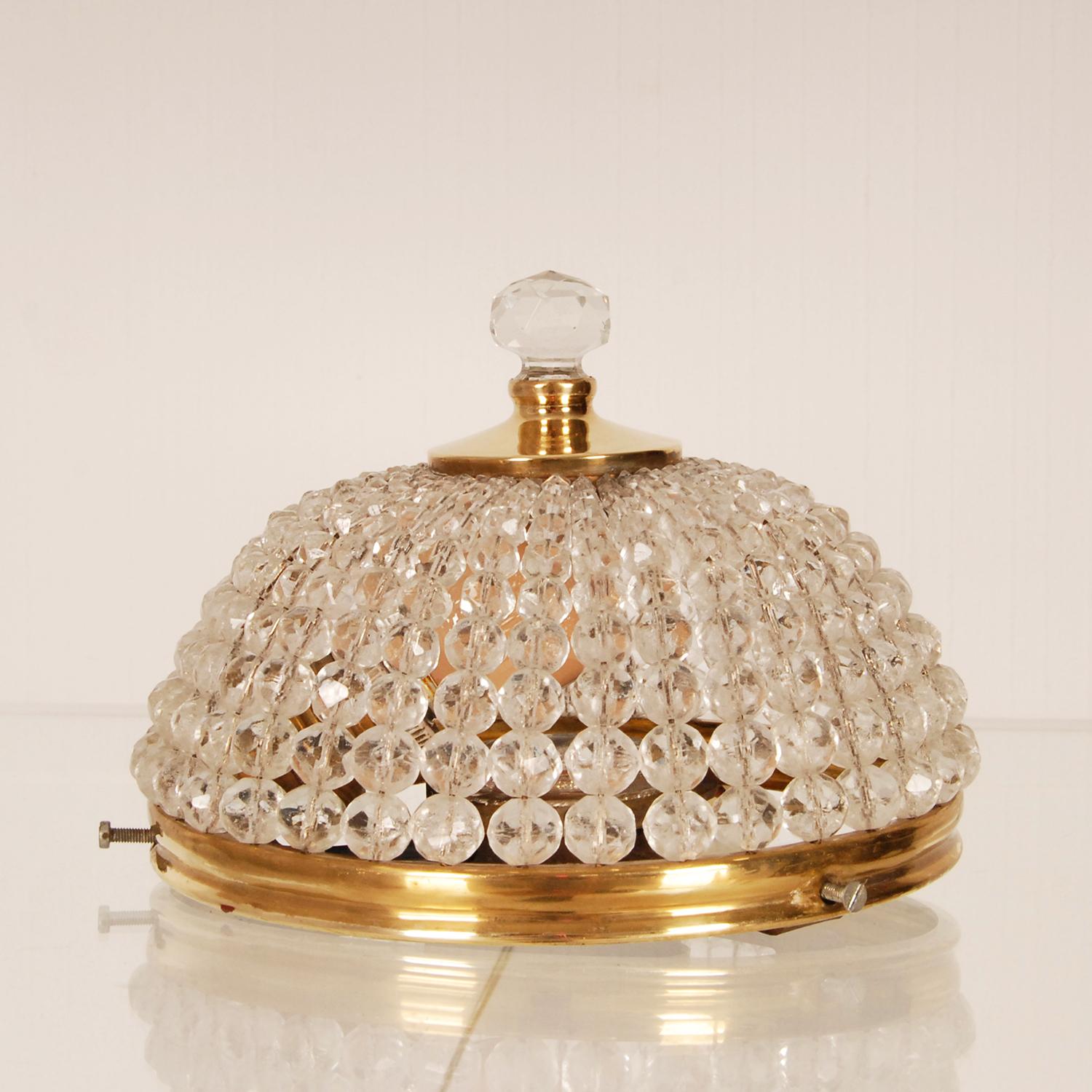 Art Deco Kristall und Gold vergoldetem Messing Flush Mount Deckenleuchte Kristall Perlen 1