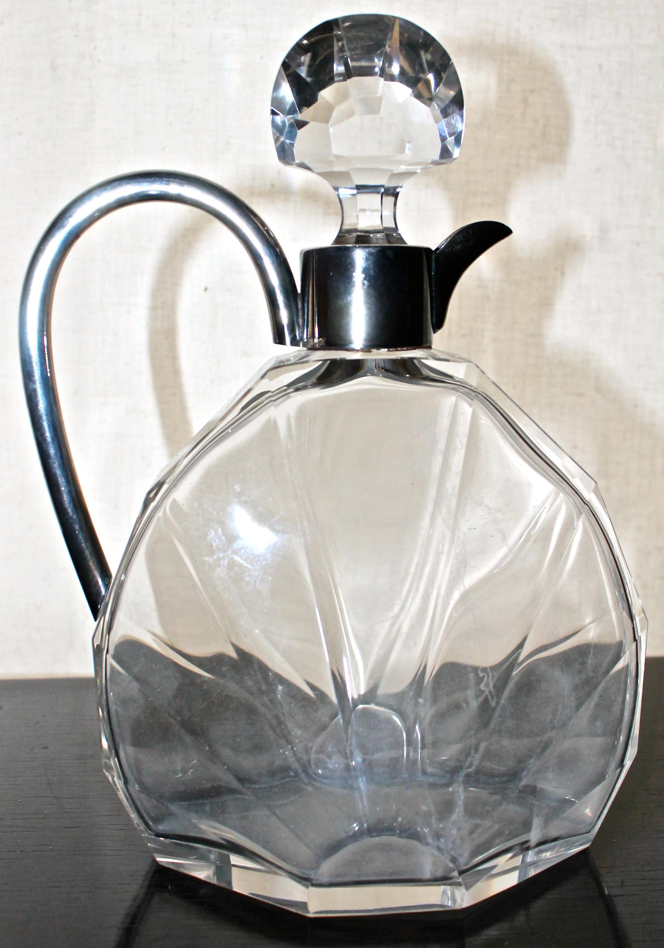 French Scherk Art Deco Crystal and Silver Decanter For Sale