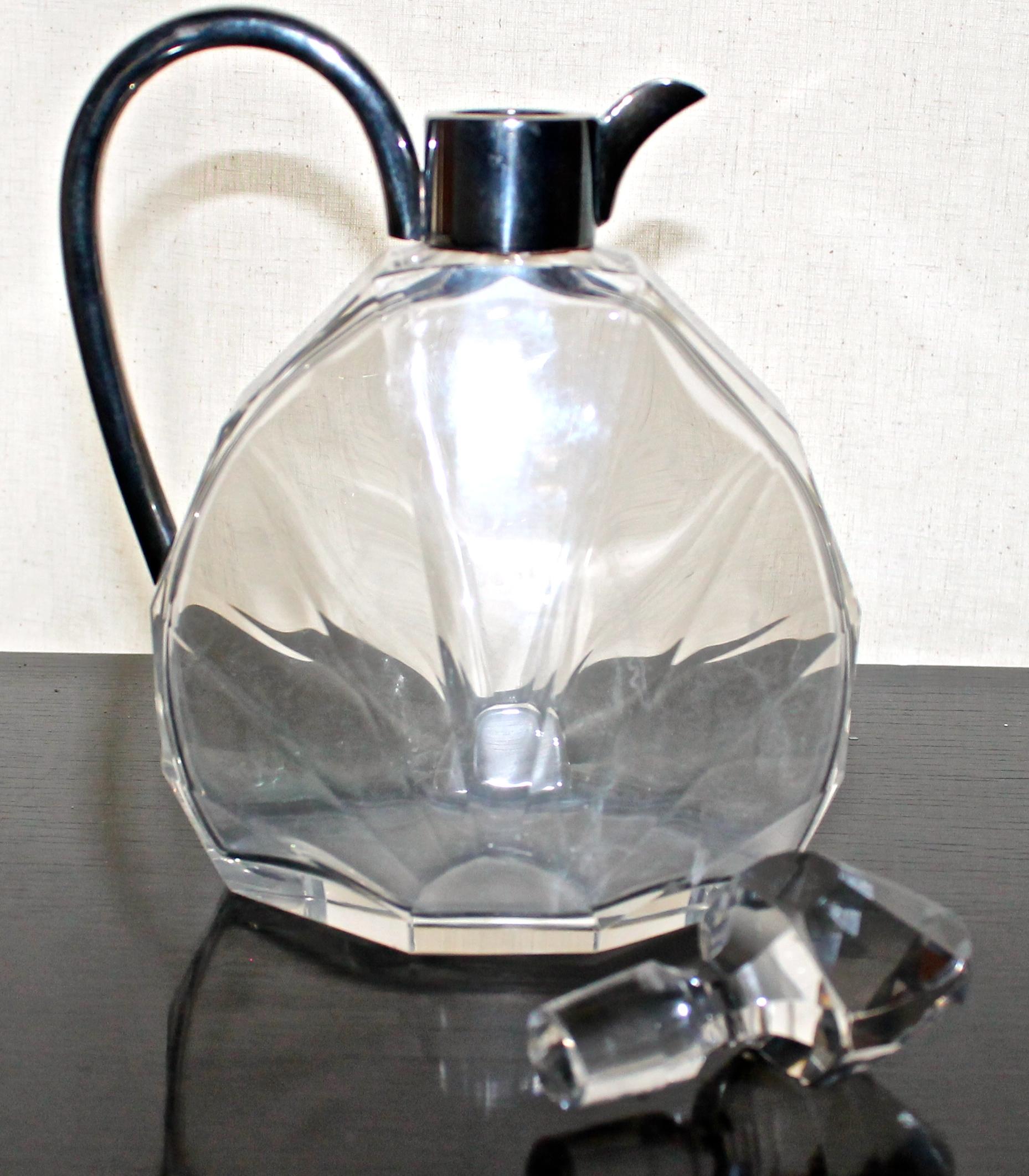Faceted Scherk Art Deco Crystal and Silver Decanter For Sale