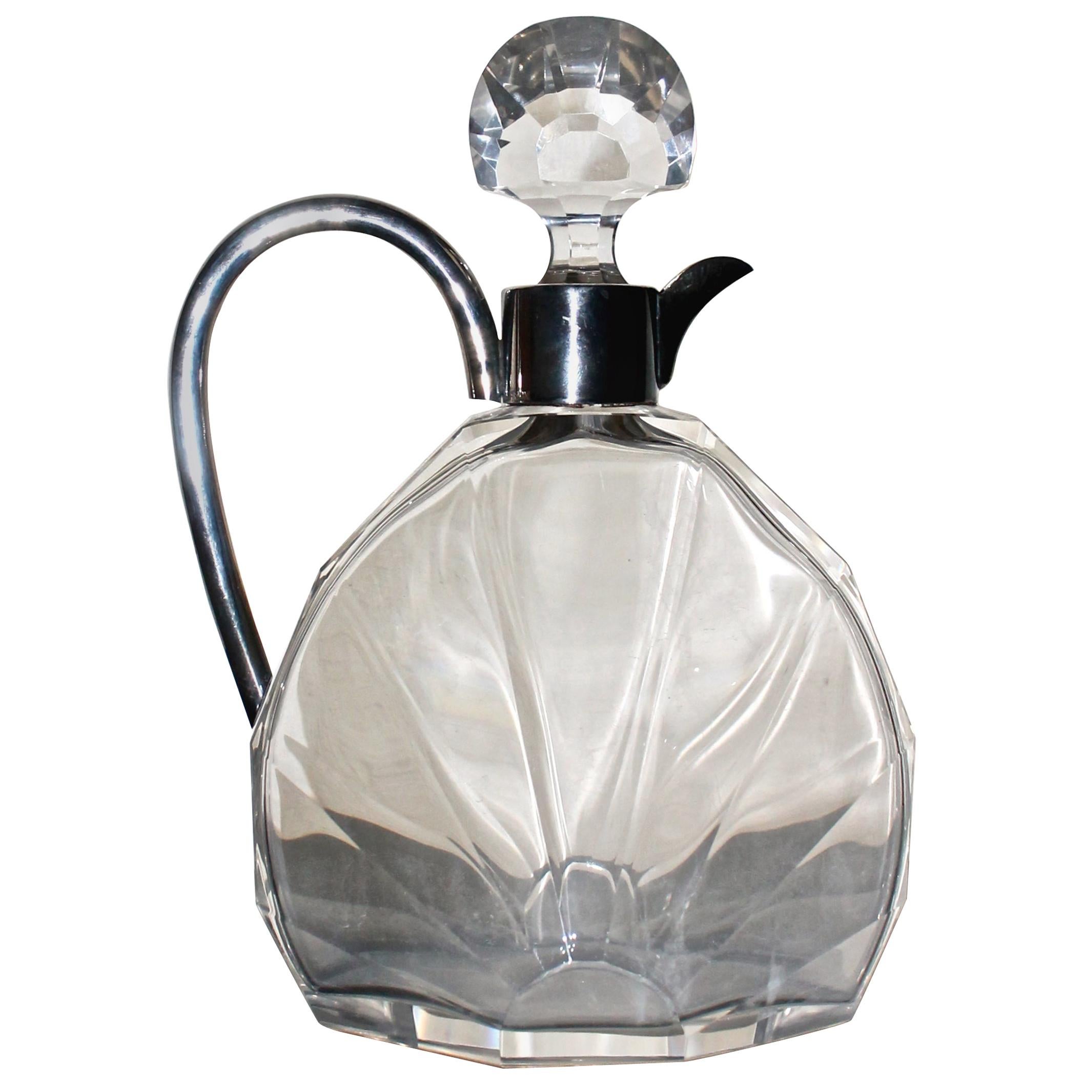 Decanter in cristallo e argento Art Deco di Scherk