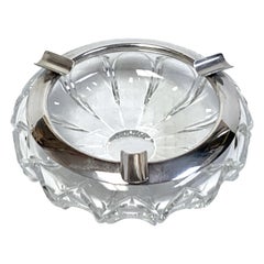 Vintage Art Deco Crystal and Sterling Cigar Ashtray