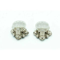 Art Deco Crystal Baguette Green and White Crystal Clip-on Earrings