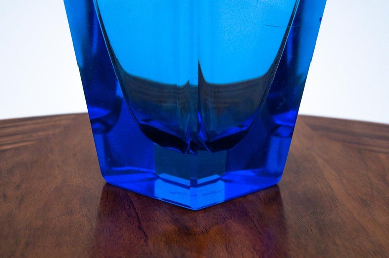 Czech Art Deco Crystal Blue Vase from Moser, 1930/40s For Sale