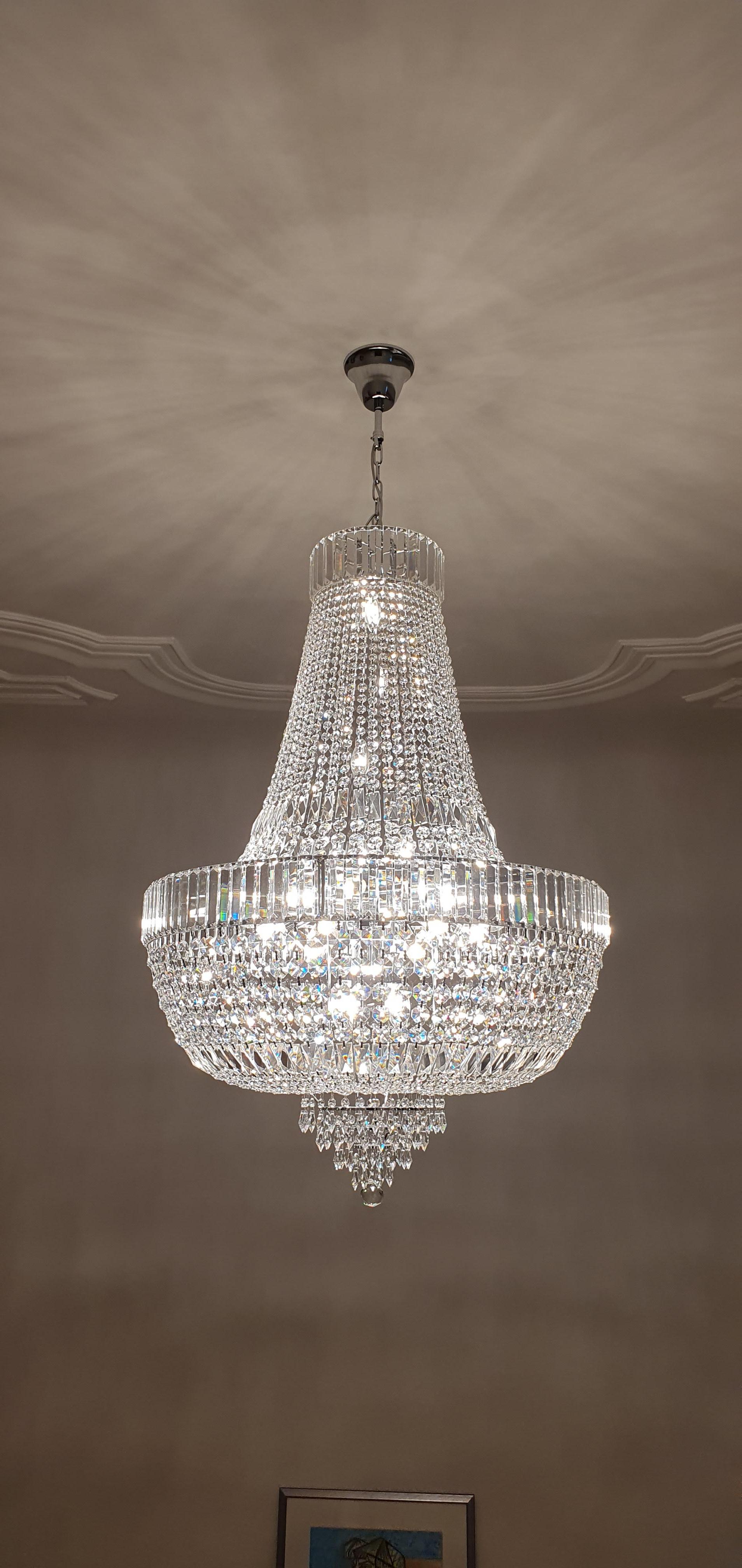 Contemporary Crystal Chandelier Empire Sac a Pearl Palace Lamp Chateau Lustre Silver For Sale