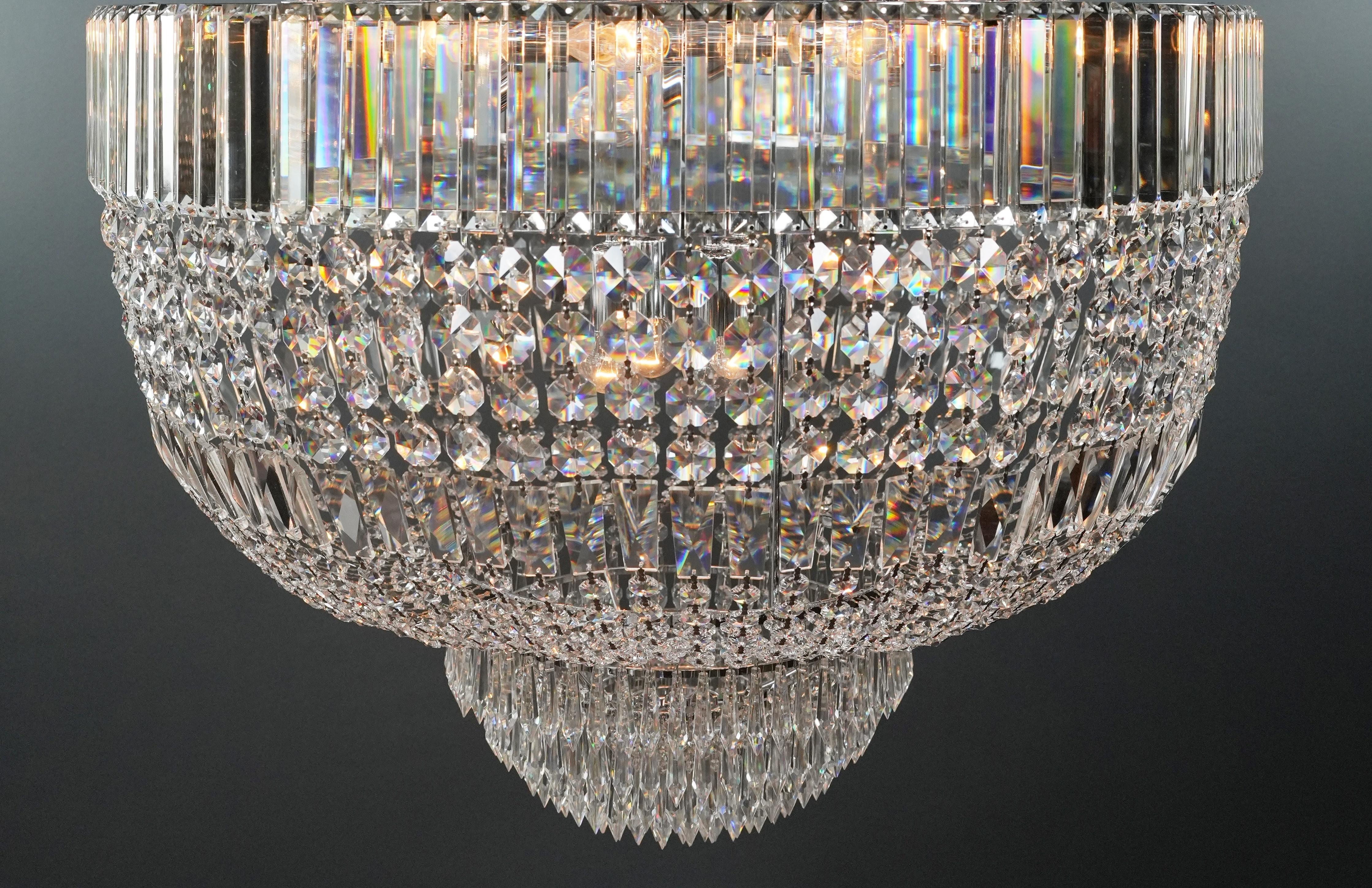 Contemporary Art Deco Crystal Chandelier Empire Sac a Pearl Palace Lamp Chrome For Sale