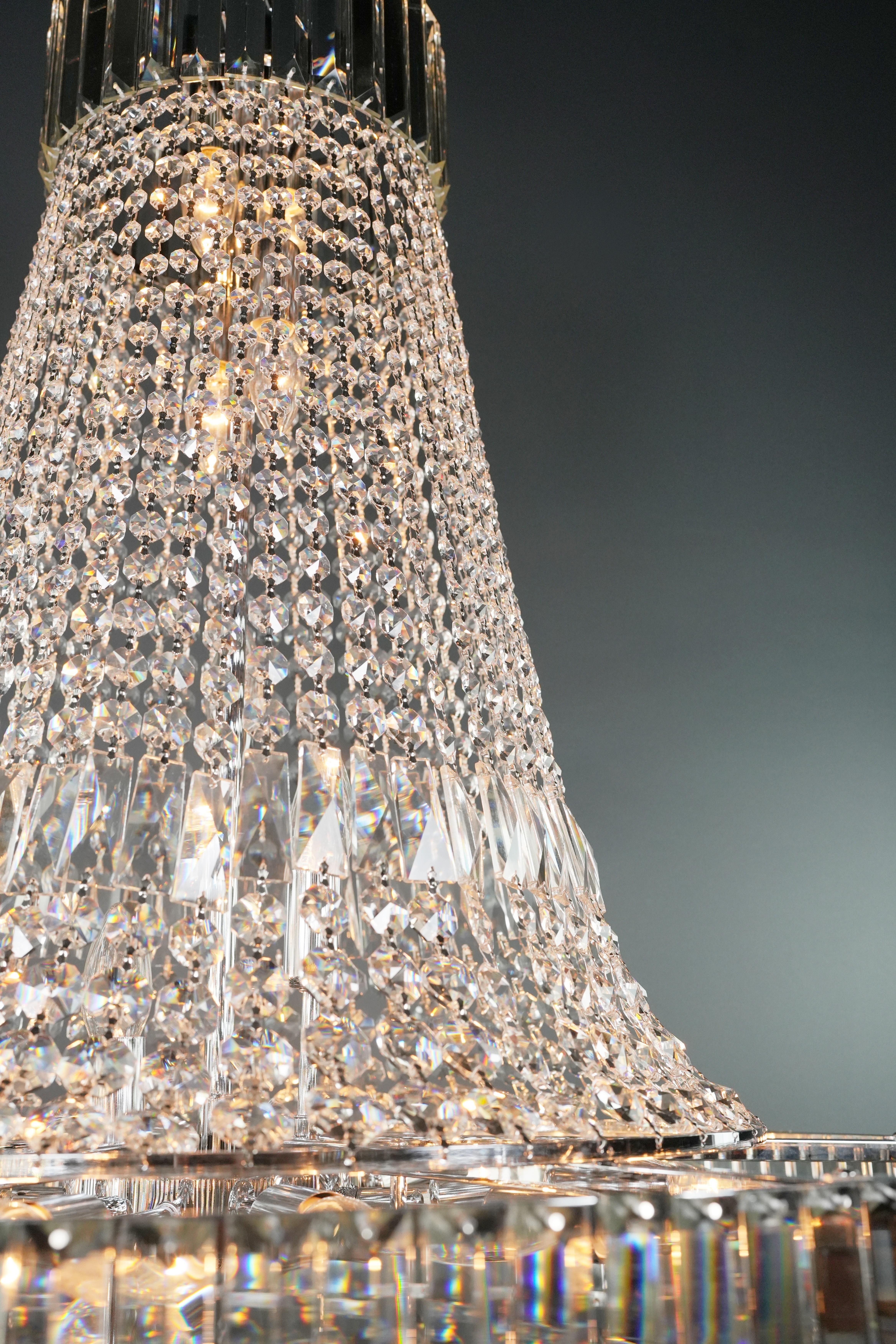 Kristall-Kronleuchter Empire Sac a Perlen-Palastlampe Chrom im Art déco-Stil im Angebot 3