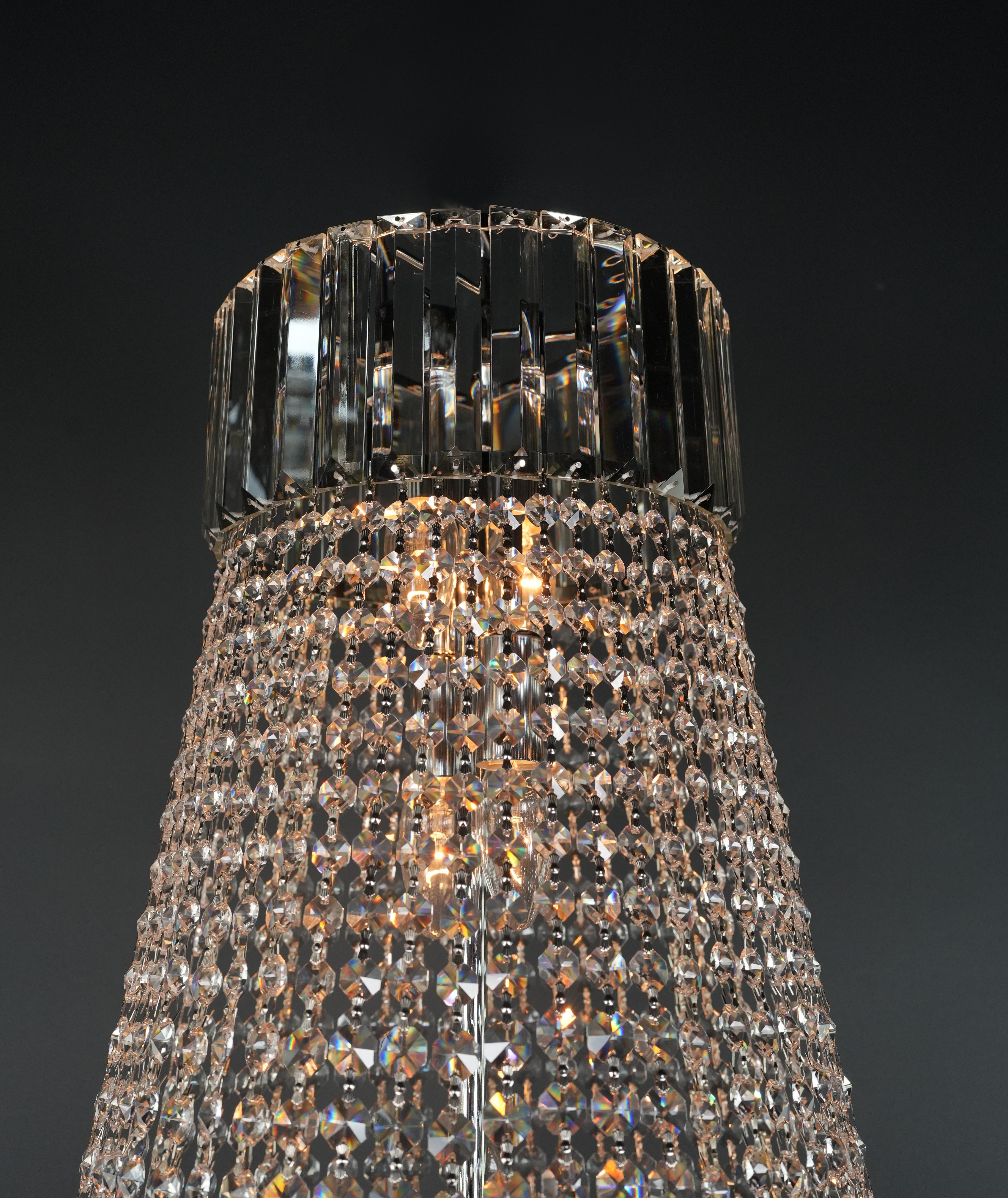 Kristall-Kronleuchter Empire Sac a Perlen-Palastlampe Chrom im Art déco-Stil im Angebot 4