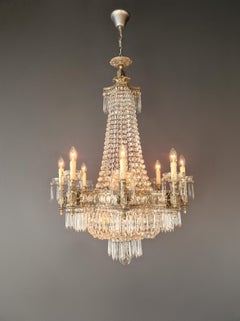 Art Deco Crystal Chandelier Silver Serpentine Form Restored Antique Brass