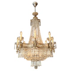 Art Deco Crystal Chandelier Silver Serpentine Form Restored Antique Brass