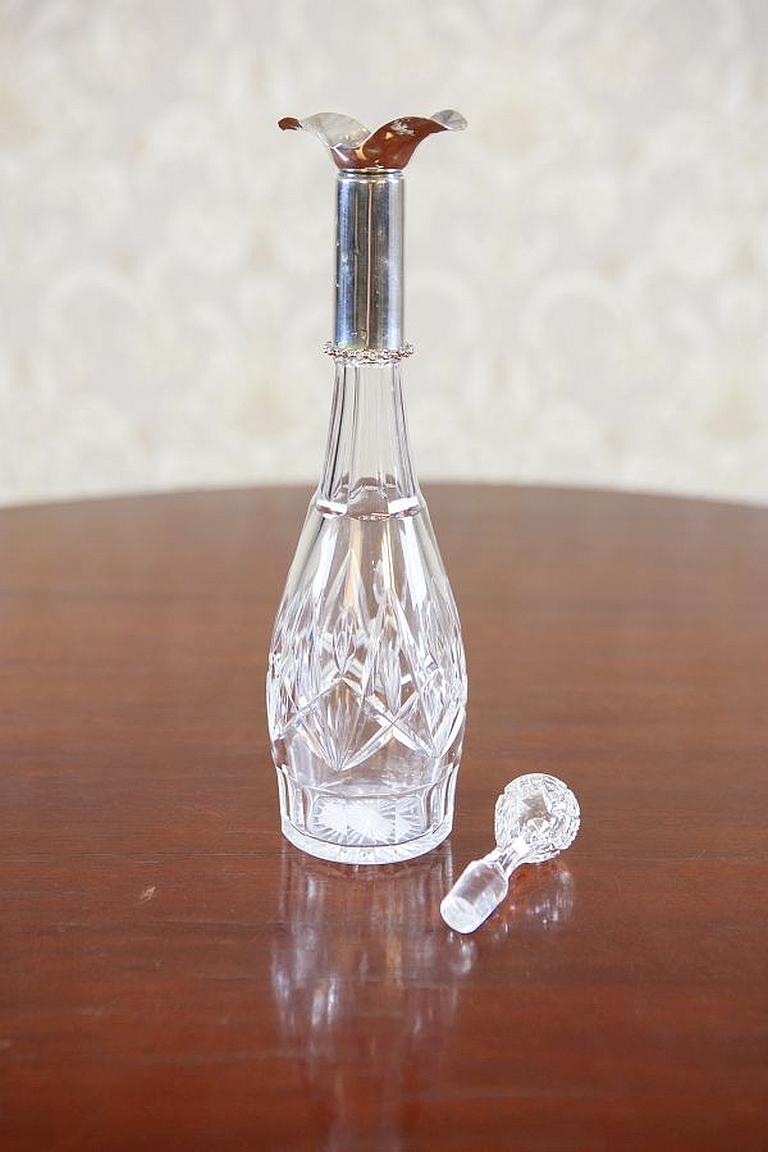 Art Deco Crystal Decanter From the Early 20th Century with Silver Neck 1