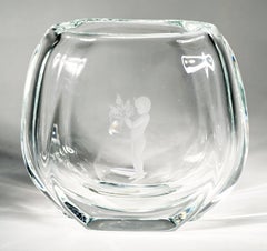 Art Deco Kristall Vase mit Gravur von Johansfors Schweden