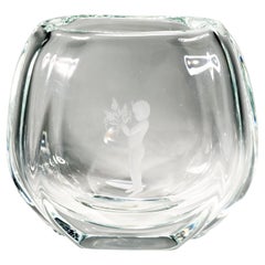 Jarrón de cristal grabado Art Déco de Johansfors Suecia