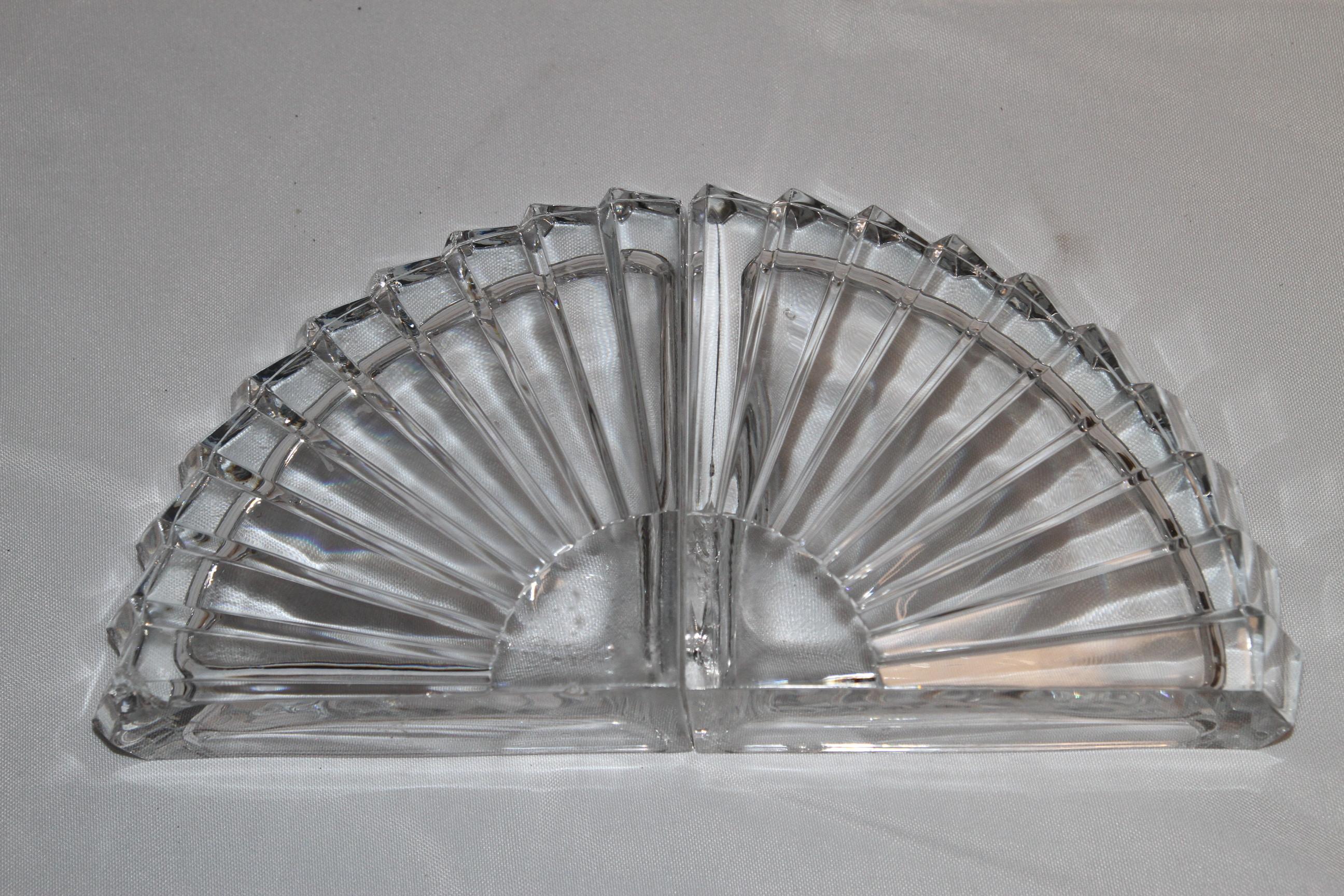 Art Deco Crystal Fan Shaped Bookends 1