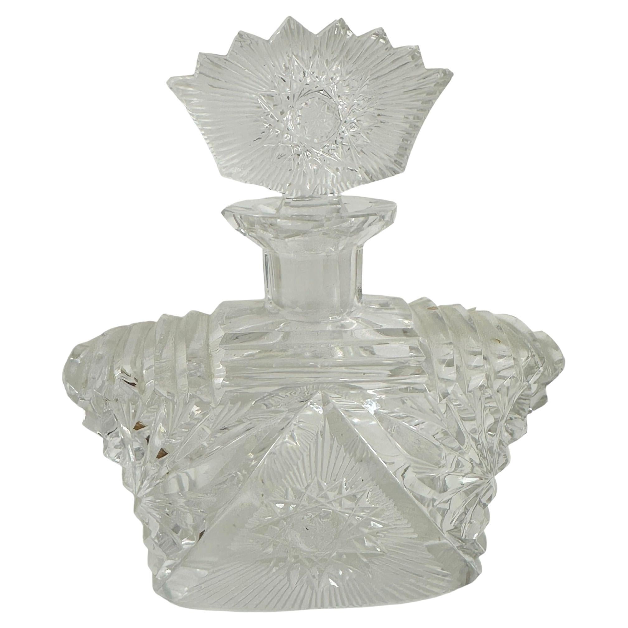 Art Deco Crystal Glass Perfume Bottle, vintage Austria 1930s