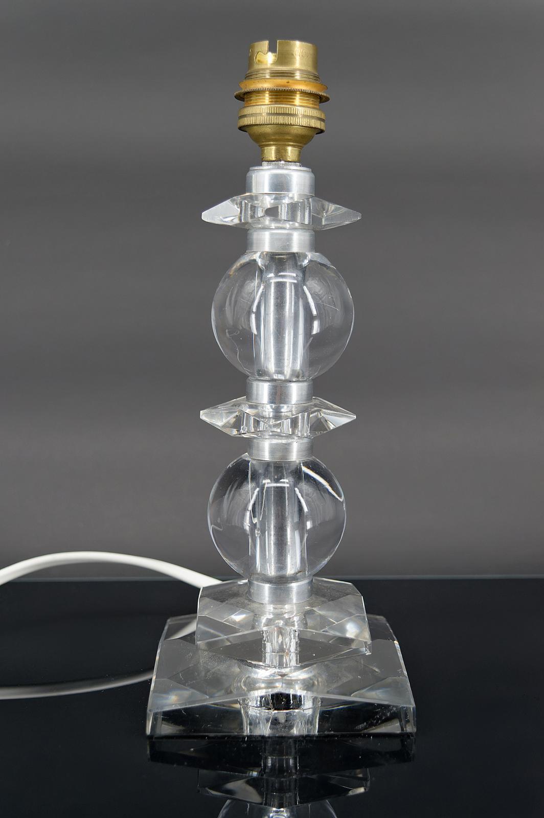 French Art Deco crystal lamp, Attributed to Jacques Adnet for Bacarrat, France, 1940's For Sale