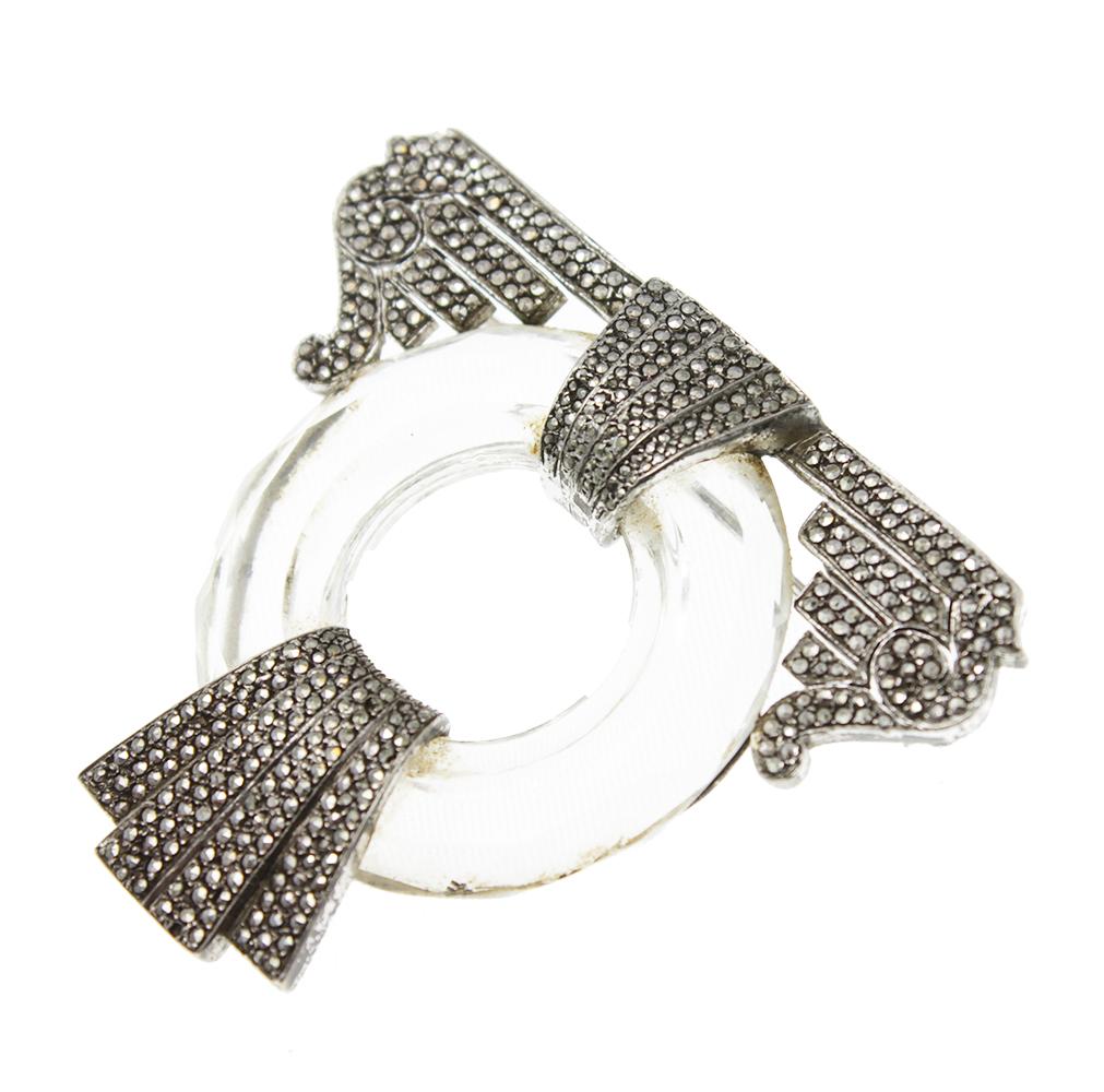 Art Deco Crystal Marcasite Brooch In Good Condition For Sale In Miami Beach, FL