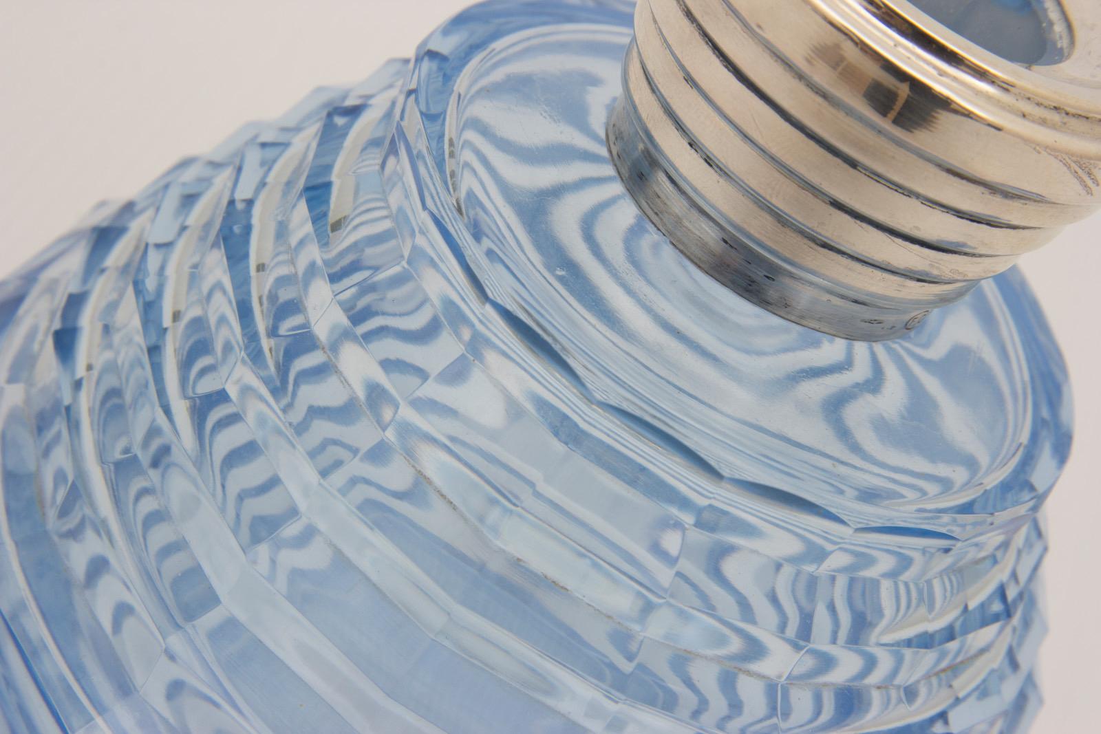 Silver Art Deco Crystal Perfume Bottle over Powder Bowl by Francois Koozi