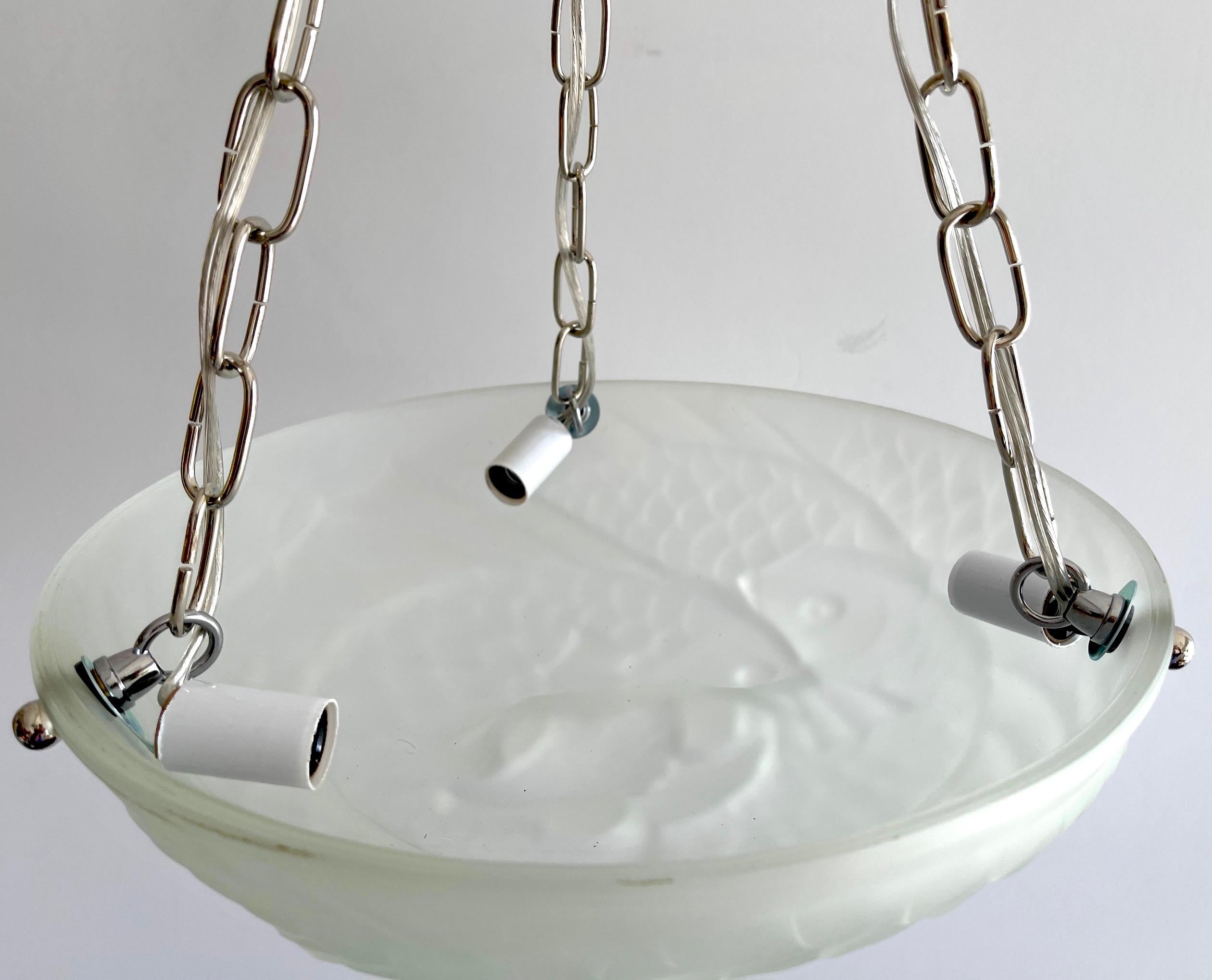 Lalique Style Art Deco Crystal 'Poisson' Chandelier, by Verlys, Four Available In Good Condition For Sale In West Palm Beach, FL