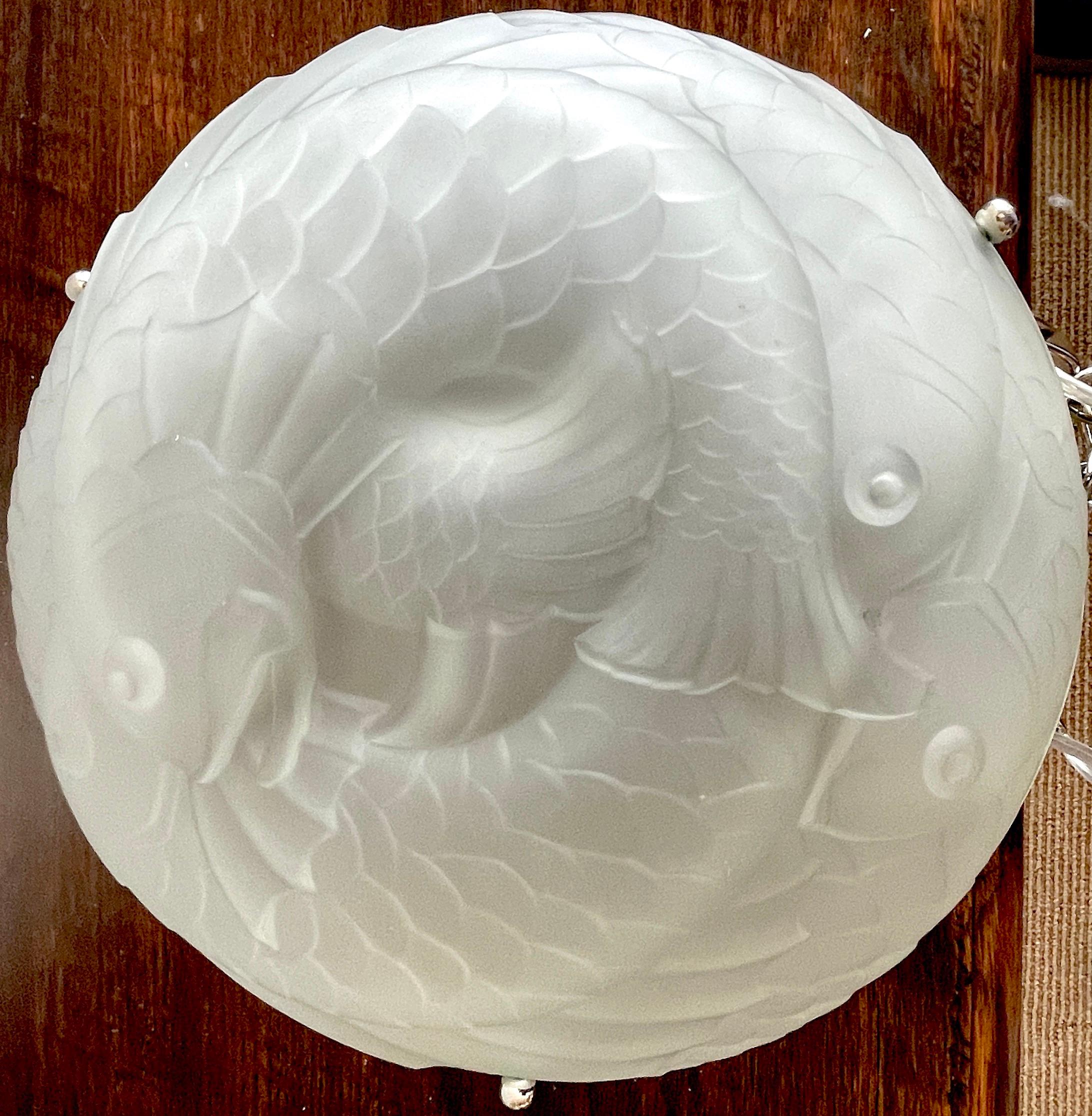 Lalique Style Art Deco Crystal 'Poisson' Chandelier, by Verlys, Five Available For Sale 2