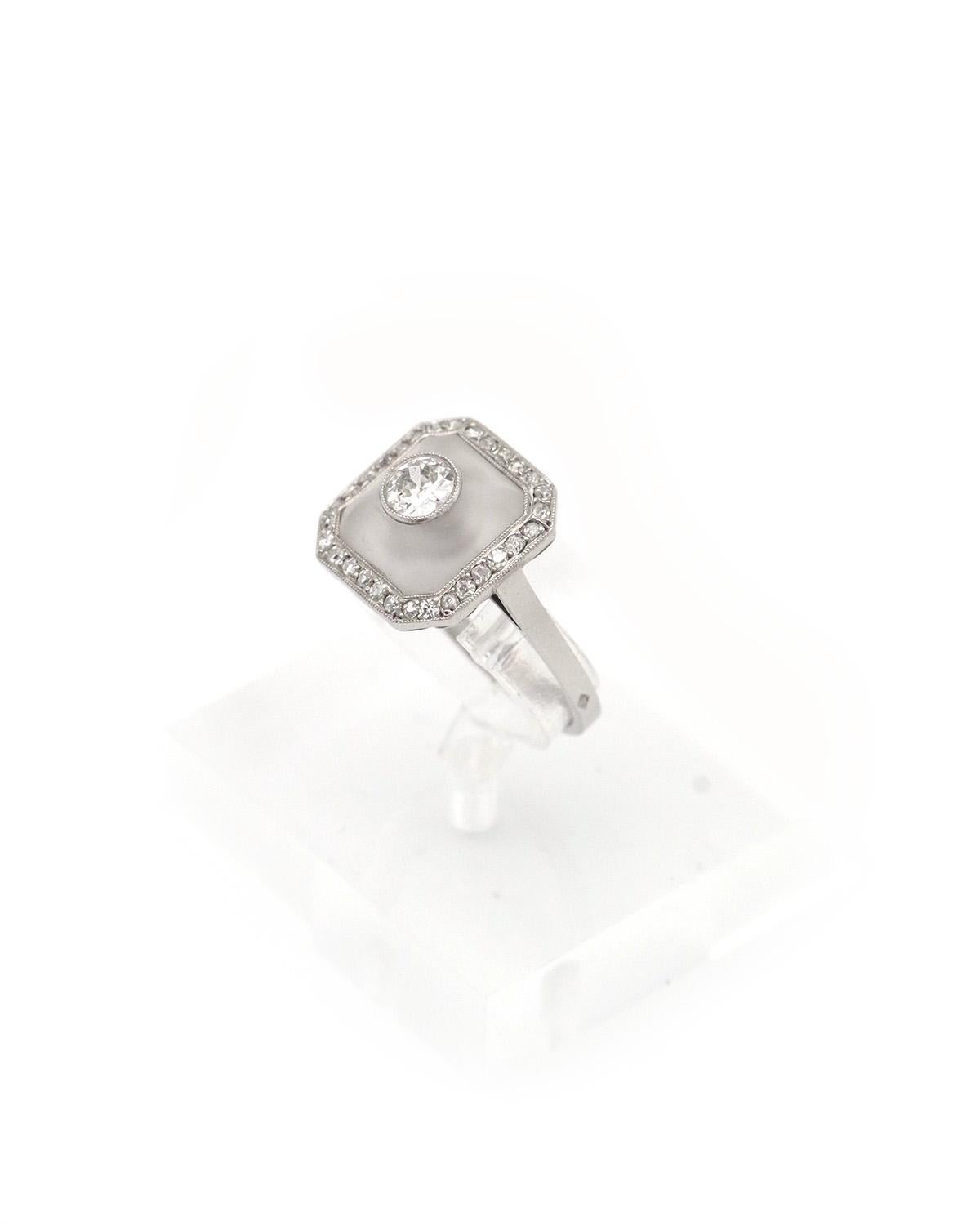 Brilliant Cut Art Deco crystal rock and diamond ring, Art Deco wedding ring For Sale