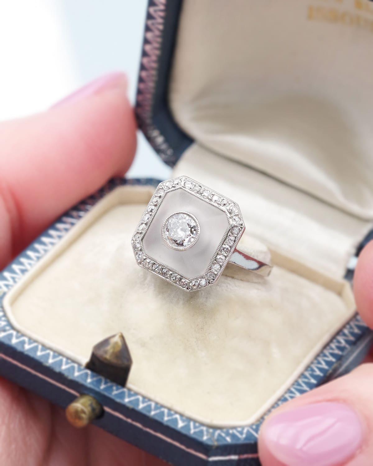 Women's Art Deco crystal rock and diamond ring, Art Deco wedding ring For Sale