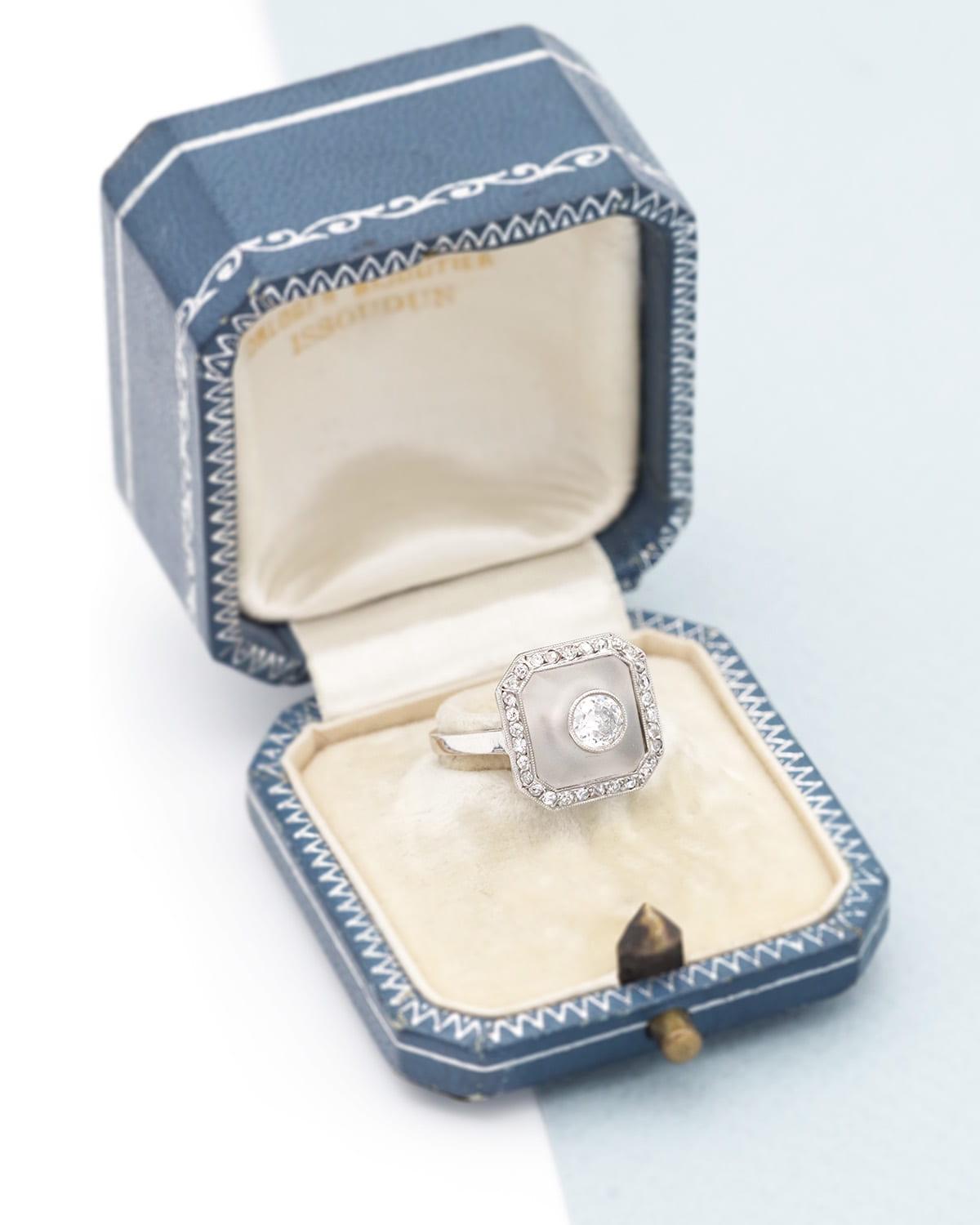 Art Deco crystal rock and diamond ring, Art Deco wedding ring For Sale 1