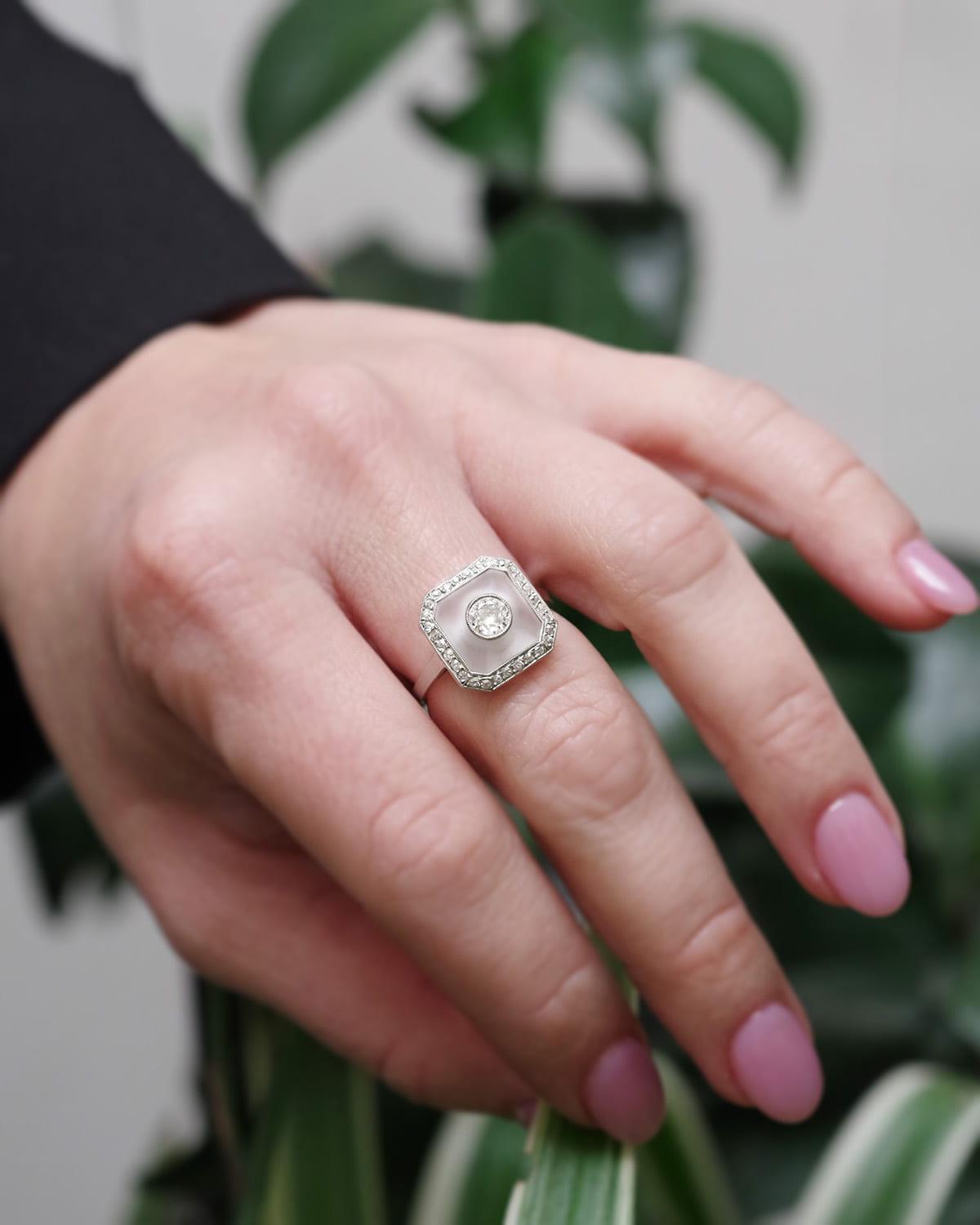 Art Deco crystal rock and diamond ring, Art Deco wedding ring For Sale 2
