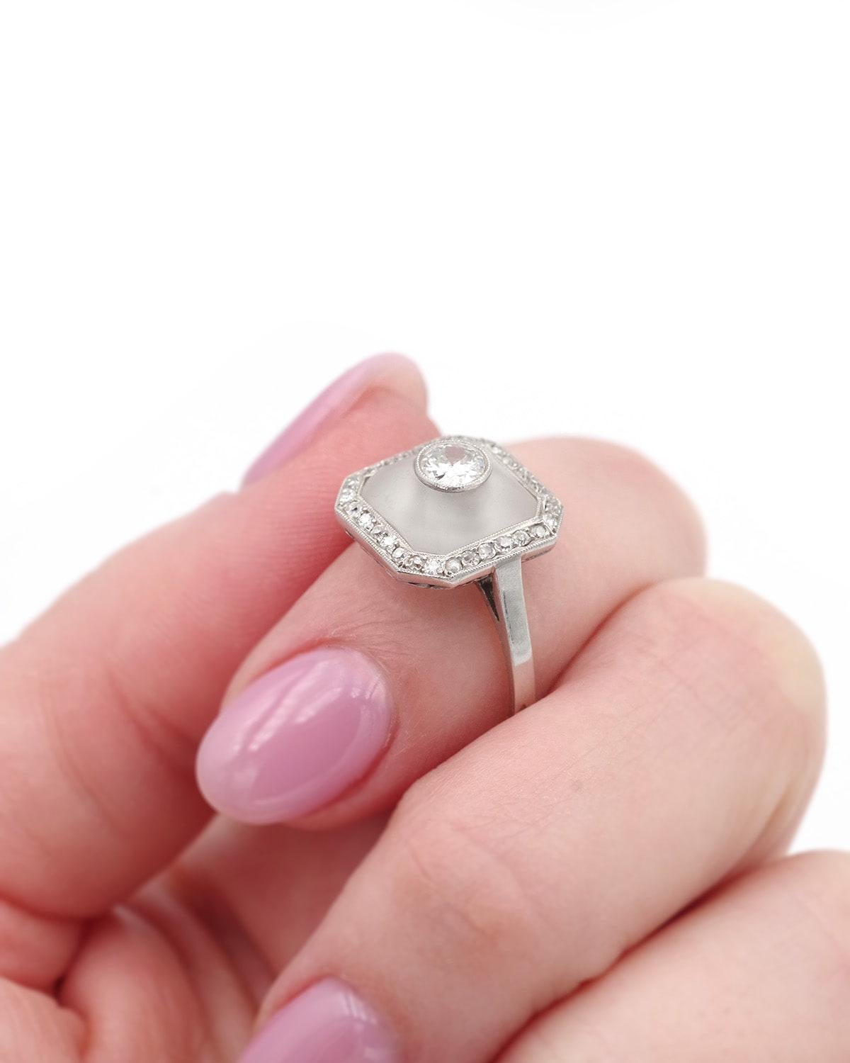 Art Deco crystal rock and diamond ring, Art Deco wedding ring For Sale 3