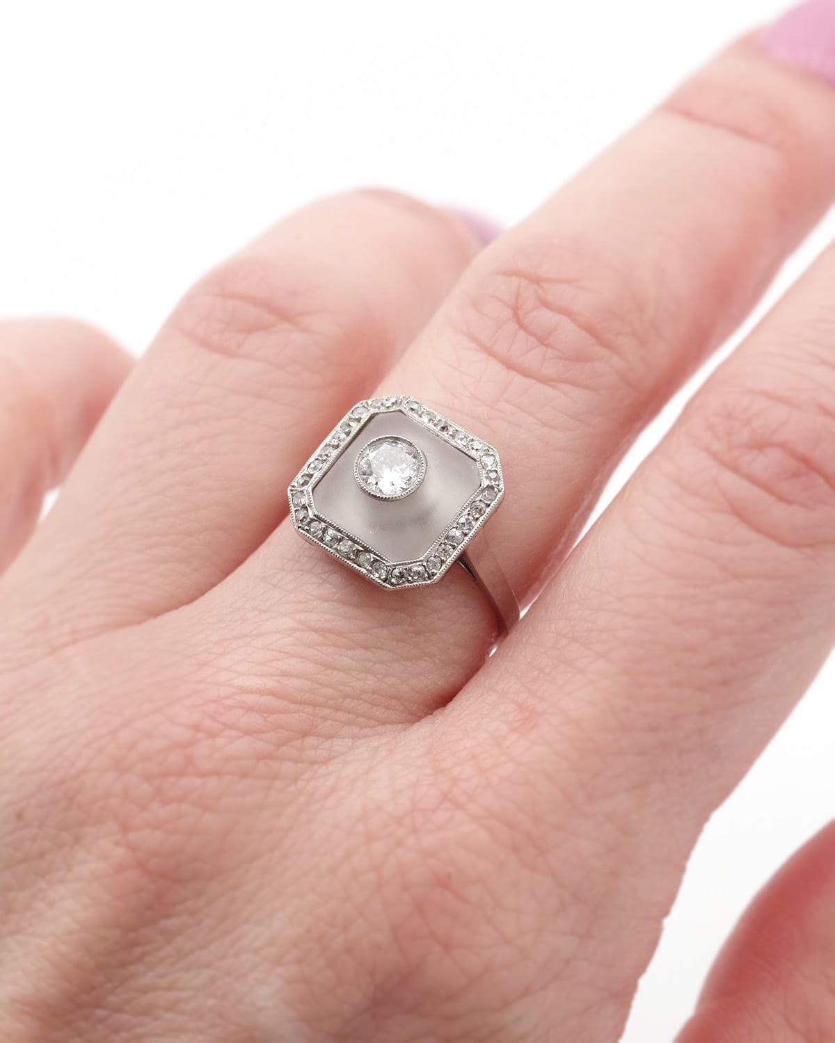 Art Deco crystal rock and diamond ring, Art Deco wedding ring For Sale 4