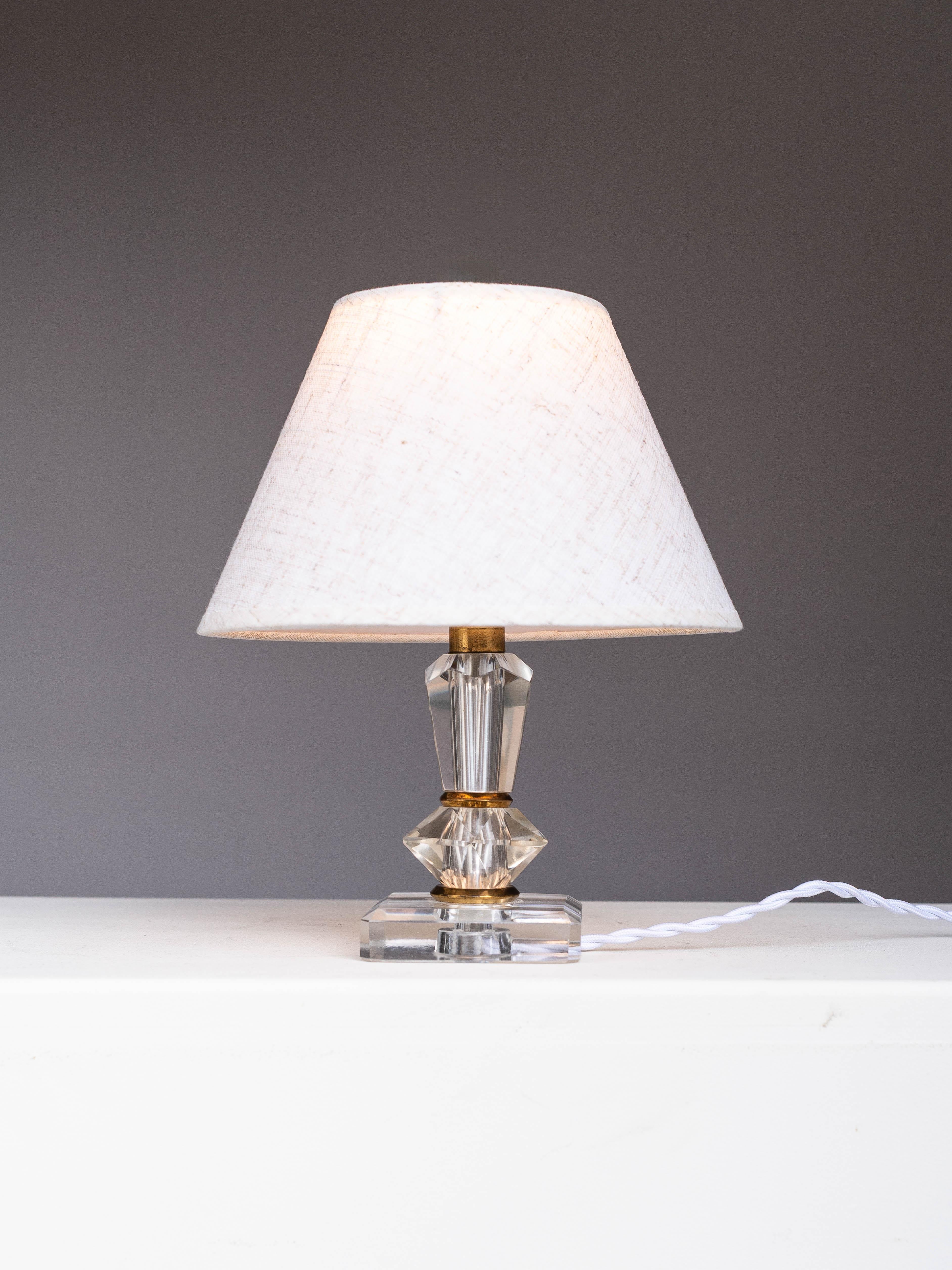 French Art Deco Crystal Table Lamp - Hollywood Regency - France 1940s For Sale