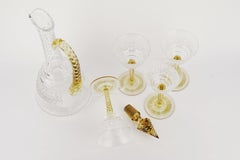 Art Deco Crystal Topaz and White Liquor Service Decanter and Glasses